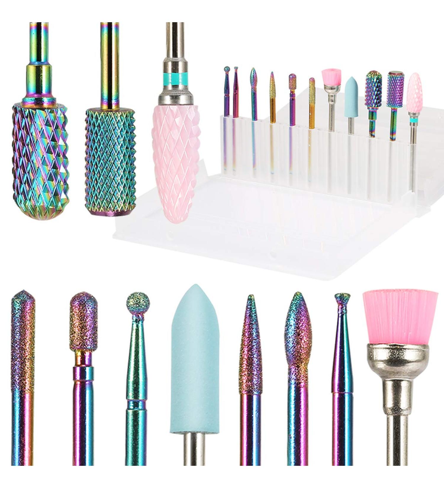 11PCS Nail Drill Bit Set - Tungsten, Ceramic, Diamond, Carbide | Acrylic, Poly Gel, Cuticle | Efile Drill Bits 3/32 - Professional Nail Tool Kit - Buy Online on GoSupps.com