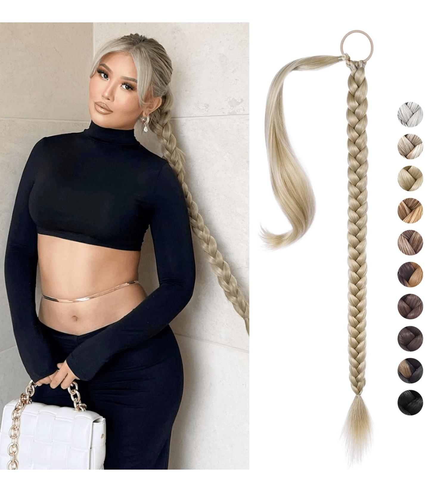 REECHO DIY Braid Ponytail Extension Long Straight Wrap Around Synthetic Hair - Light Ash Blonde 34 Inch 180g - Buy Online on GoSupps.com