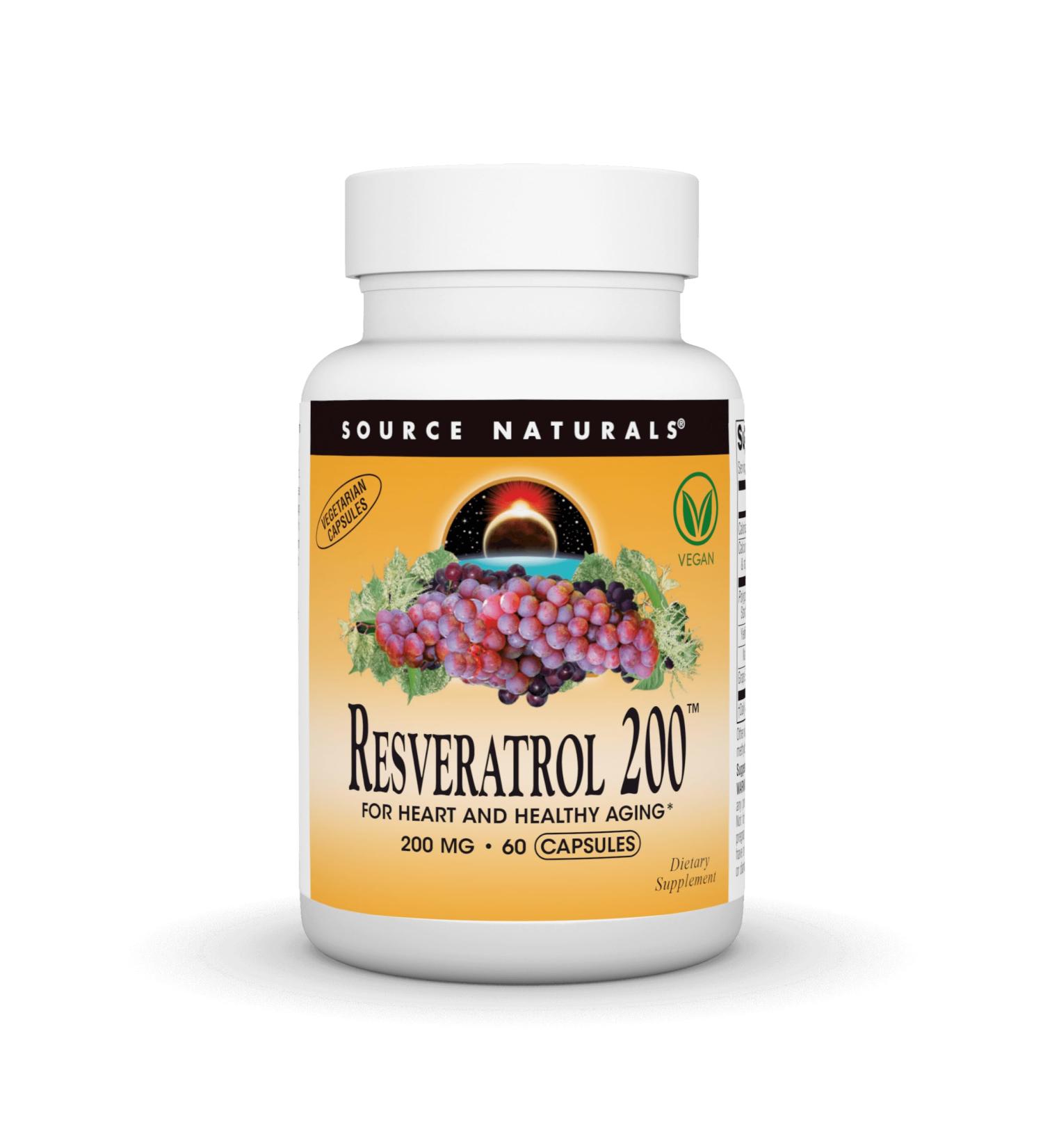 Source Naturals Resveratrol for Heart and Healthy Aging* - 200 mg- 60 Vegan Capsules - Buy Online on GoSupps.com