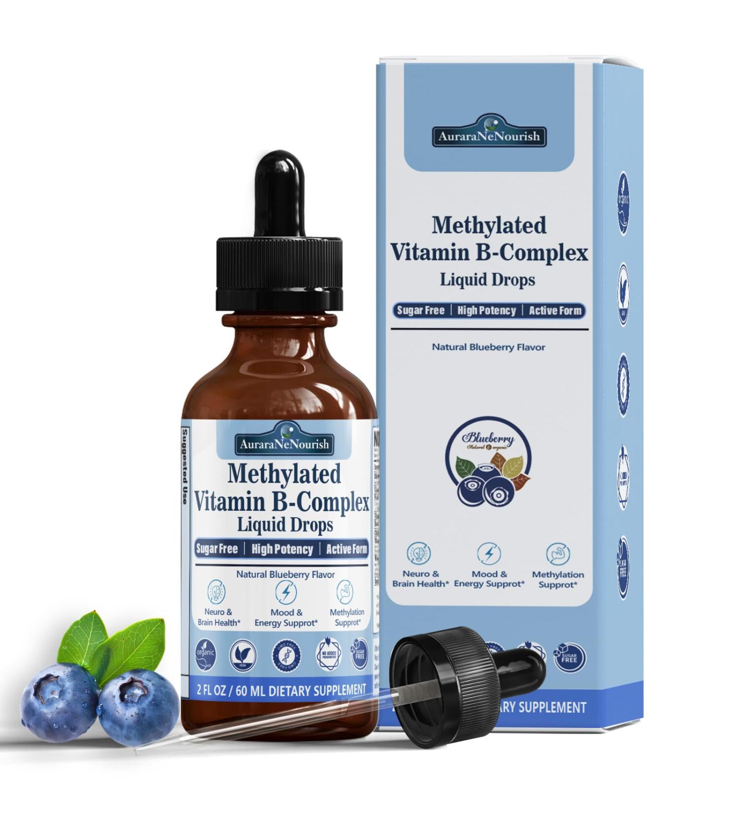 Methylated B Complex Liquid Drops, Complete Methyl B Complex Multivitamin w. 5-MTHF MethylFolate Inositol & Choline, Super B-Complex Methylated for MTHFR Support, Energy Mood Nerve & Brain Health Blueberry 2 Fl Oz (Pack of 1) - Buy Online on GoSupps.com