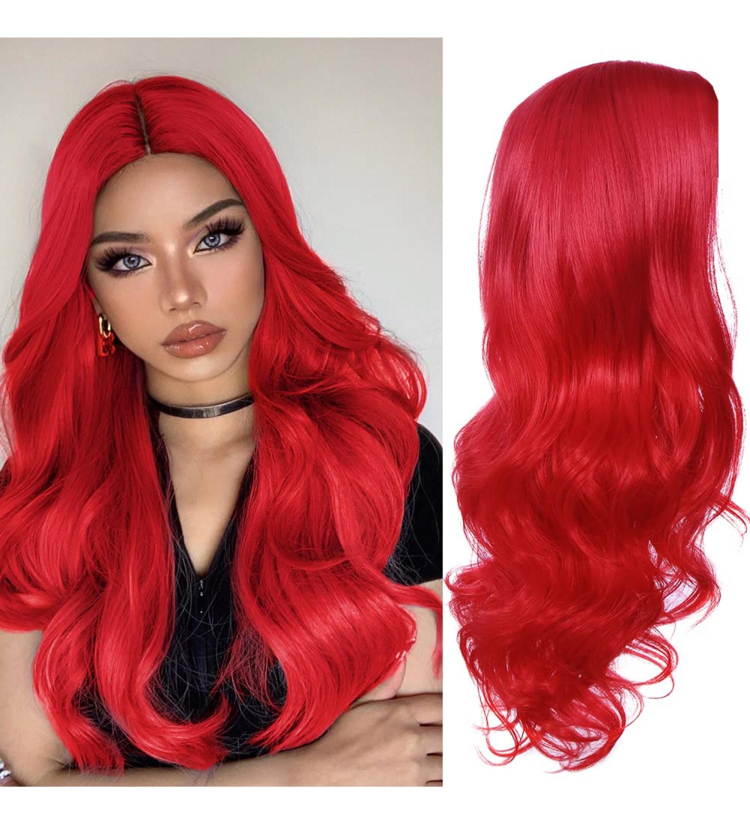 Fancy Long Red Wavy Wig for Women | Natural-Looking Heat-Resistant Synthetic Curly Hair for Parties - Buy Online on GoSupps.com