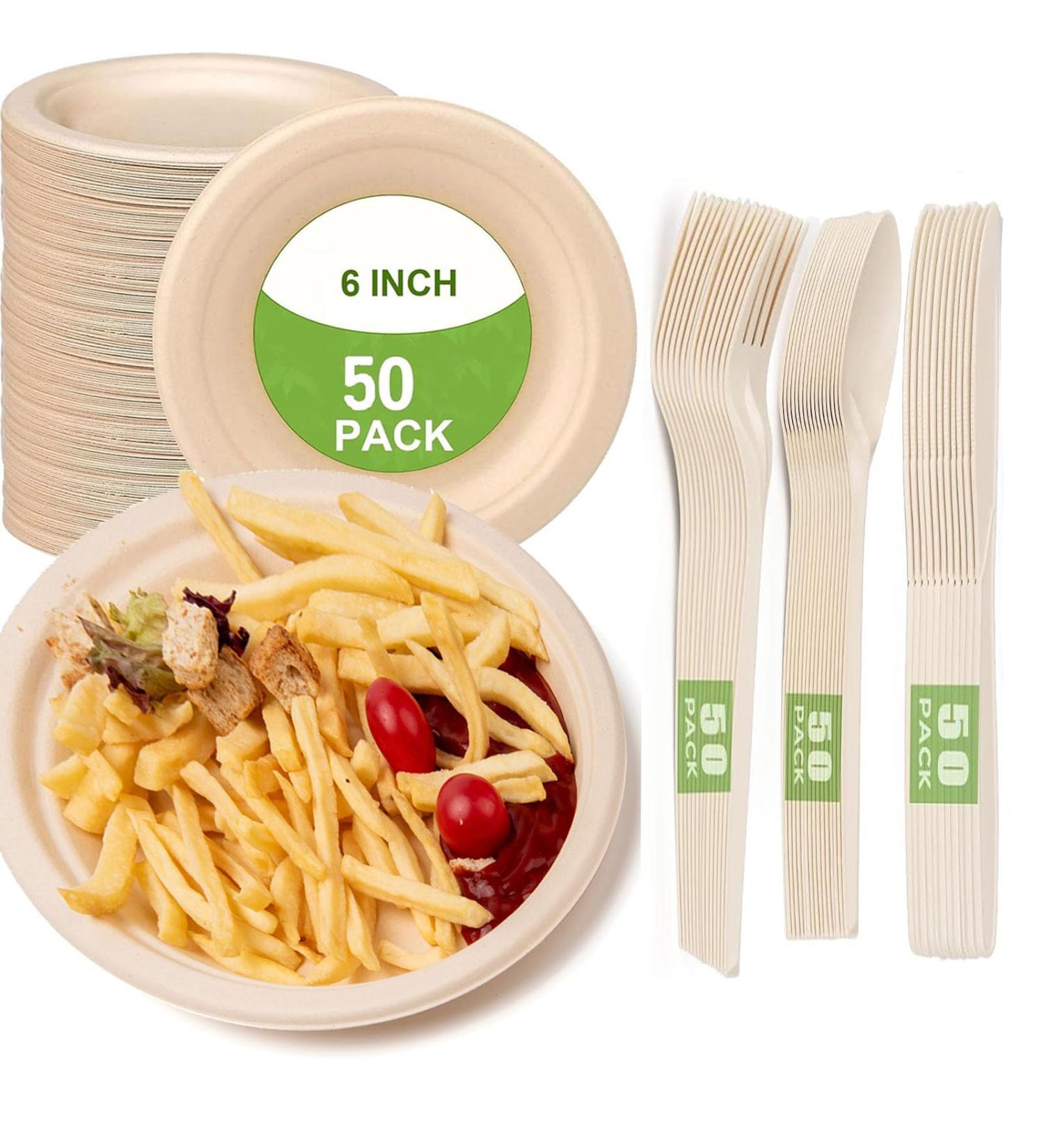 Disposable Wooden Cutlery Set 200 PCS Heavy-Duty Disposable Plate and Utensil Biodegradable Dinnerware with Disposable Cutlery Wood Spoons Wooden Knives Wooden Forks(50 Pieces Each) - Buy Online on GoSupps.com