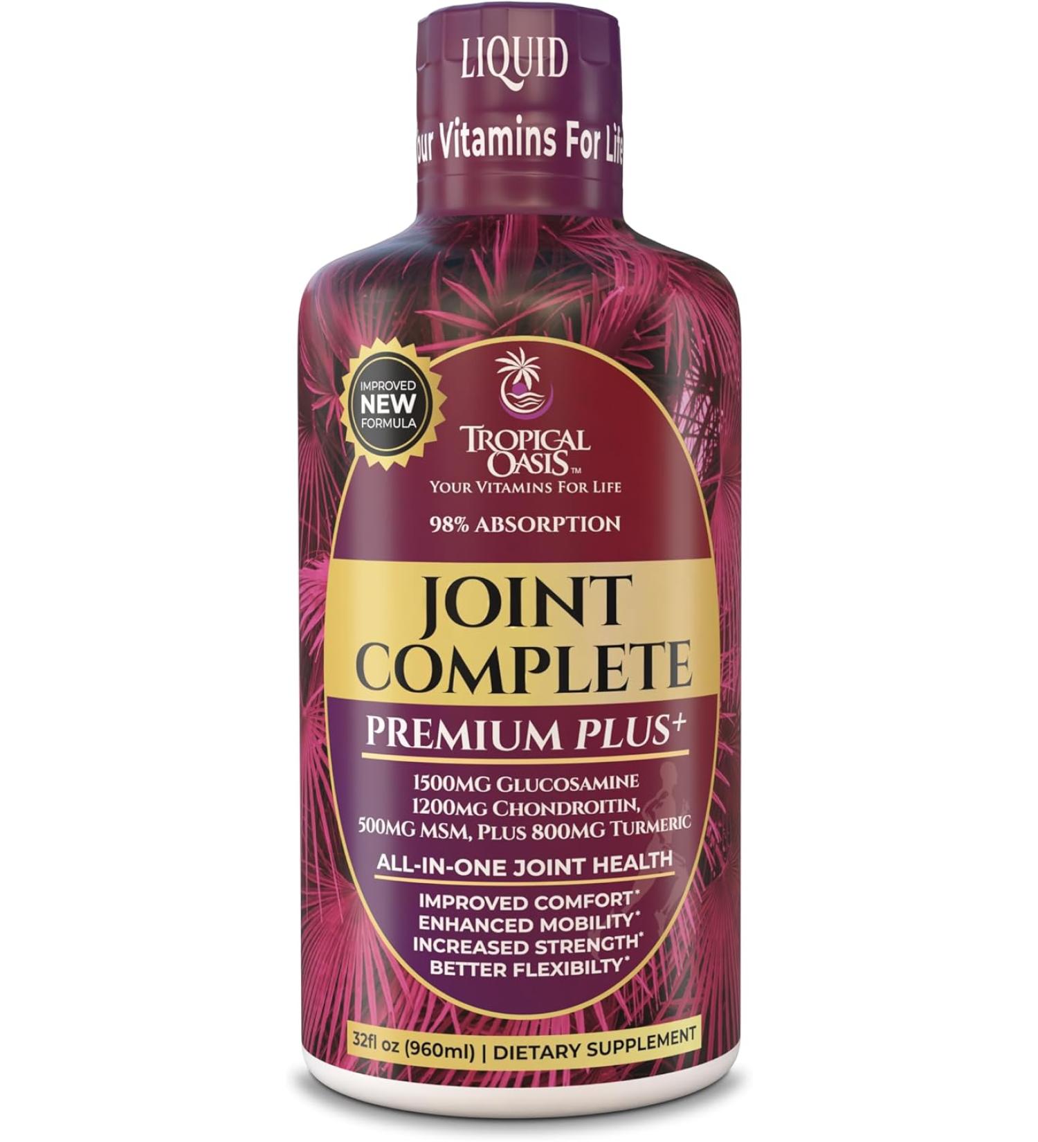 Tropical Oasis Joint Complete Premium Plus - Glucosamine Chondroitin MSM Plus 800mg Turmeric - 98% Max Absorption – 32oz - Buy Online on GoSupps.com