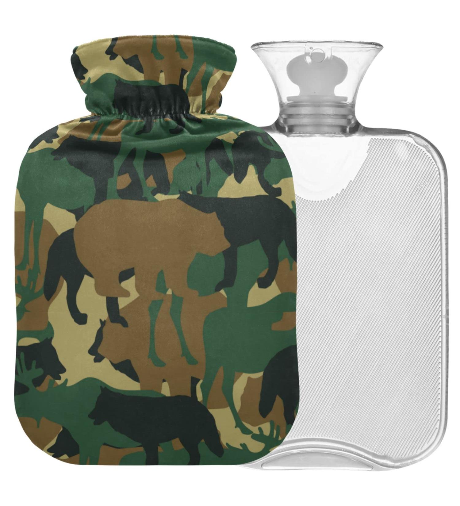 Naanle Animals Military Camouflage Hot Water Bottle - 2L Transparent for Heat & Cold Therapy | Pain Relief for Bed Hands & Feet - Buy Online on GoSupps.com