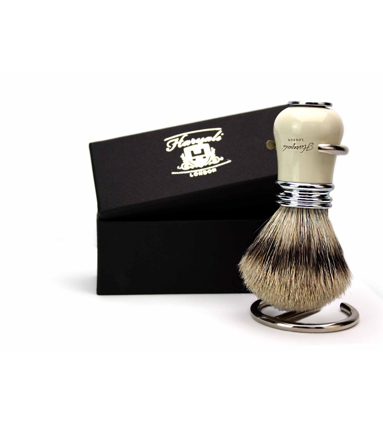 Men's Pure Badger Hair Shaving Brush - Ivory Handle & Stand - Silver Tip for Wet Shaving | International Shipping Available - Buy Online on GoSupps.com