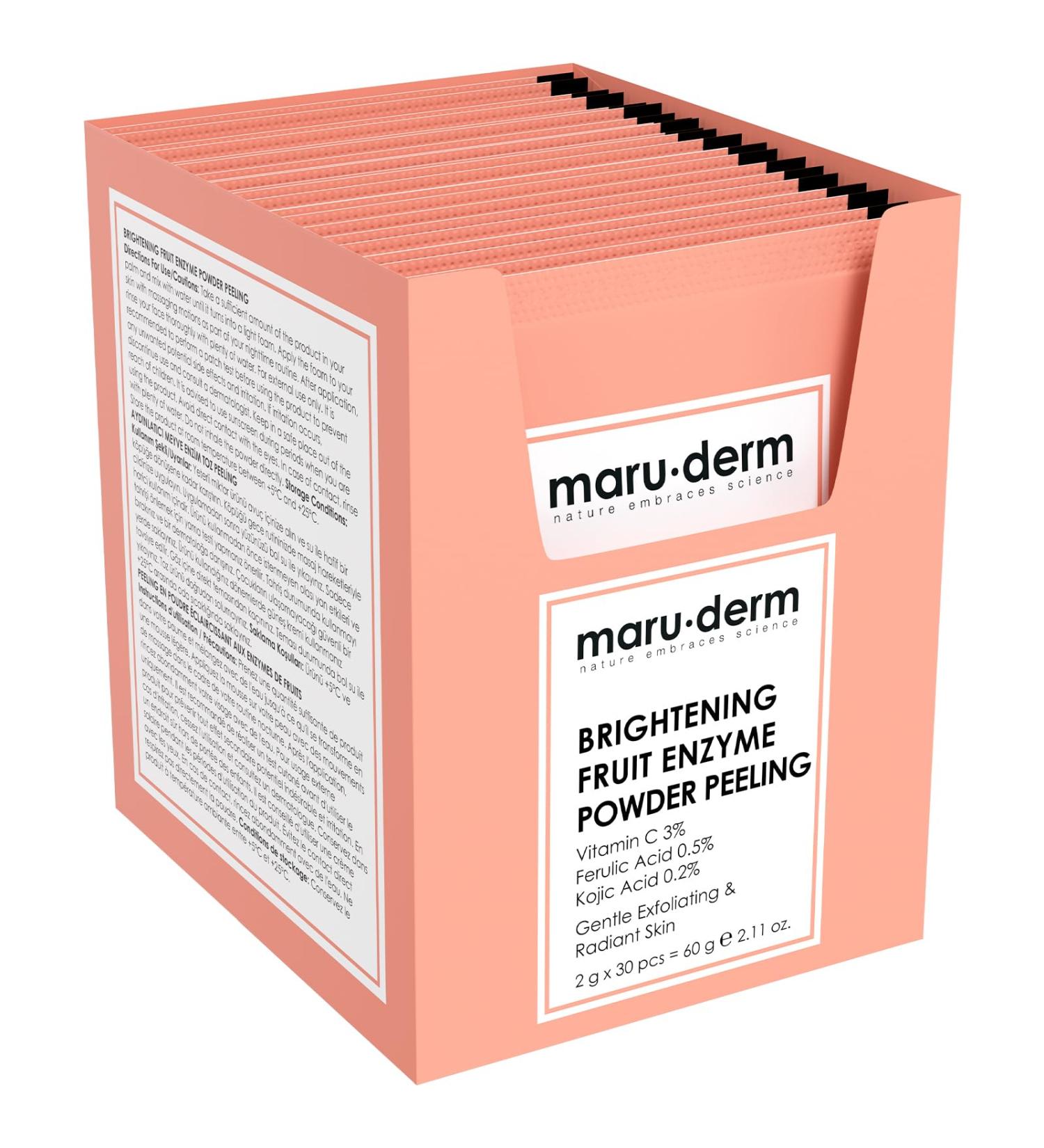 Maruderm Poudre Exfoliante clat aux Enzymes de Fruits Vitamine C 3% Acide F rulique 0 5% Acide Kojique 0 2% Exfoliation Douce & Teint Lumineux 60 G - Buy Online on GoSupps.com
