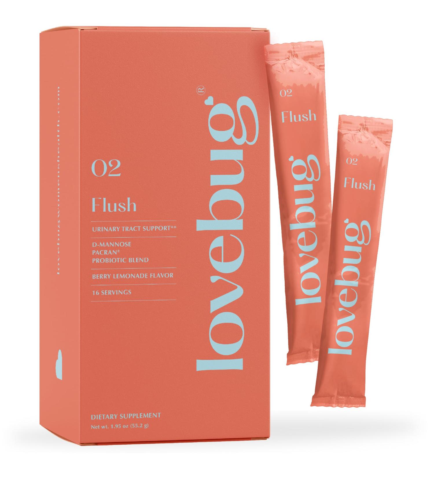 Buy Lovebug Flush Probiotic Drink Mix - Urinary Tract Health & Vaginal Probiotics for Women | 5 Billion CFU D-Mannose Vitamin C Cranberry | 16 Packets for UTI & Gut Support - Buy Online on GoSupps.com