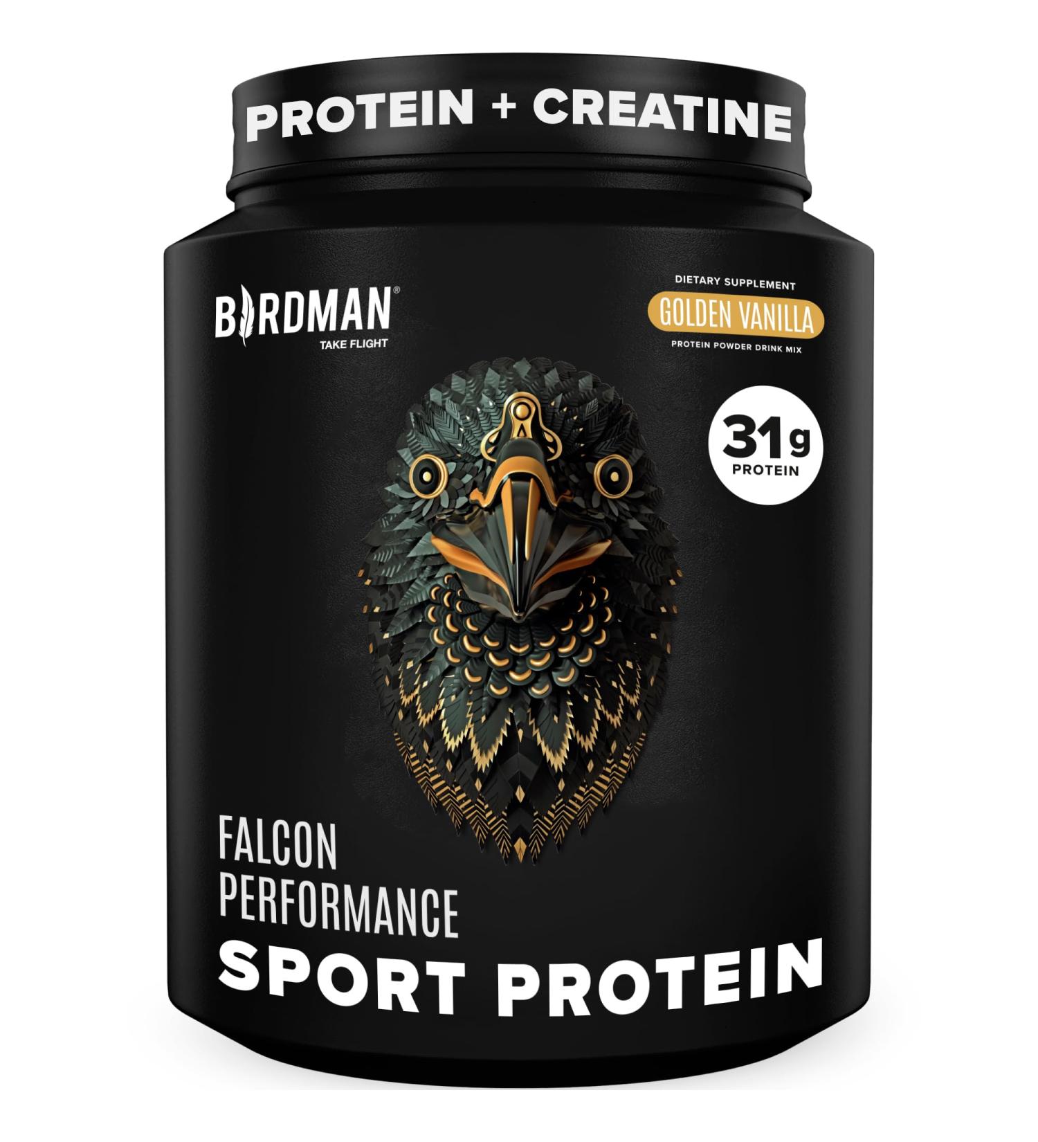BIRDMAN Falcon Performance Vegan Protein Powder 31g Protein 5g Creatine 5g BCAA Probiotics Electrolytes Pre Workout Low Carb Sugar Free & Dairy Free Plant Based Vanilla Protein -19 Servings Golden Vanilla 1.9 Pound  - Buy Online on GoSupps.com