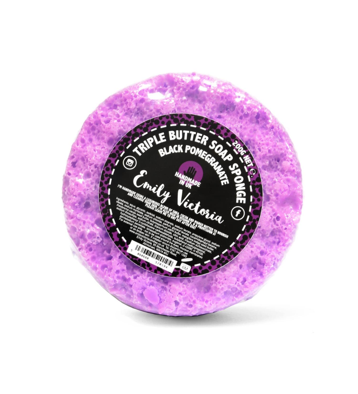 Emily Victoria Triple Butter Soap Sponge - Black Pomegranate Fruity Scent 200g