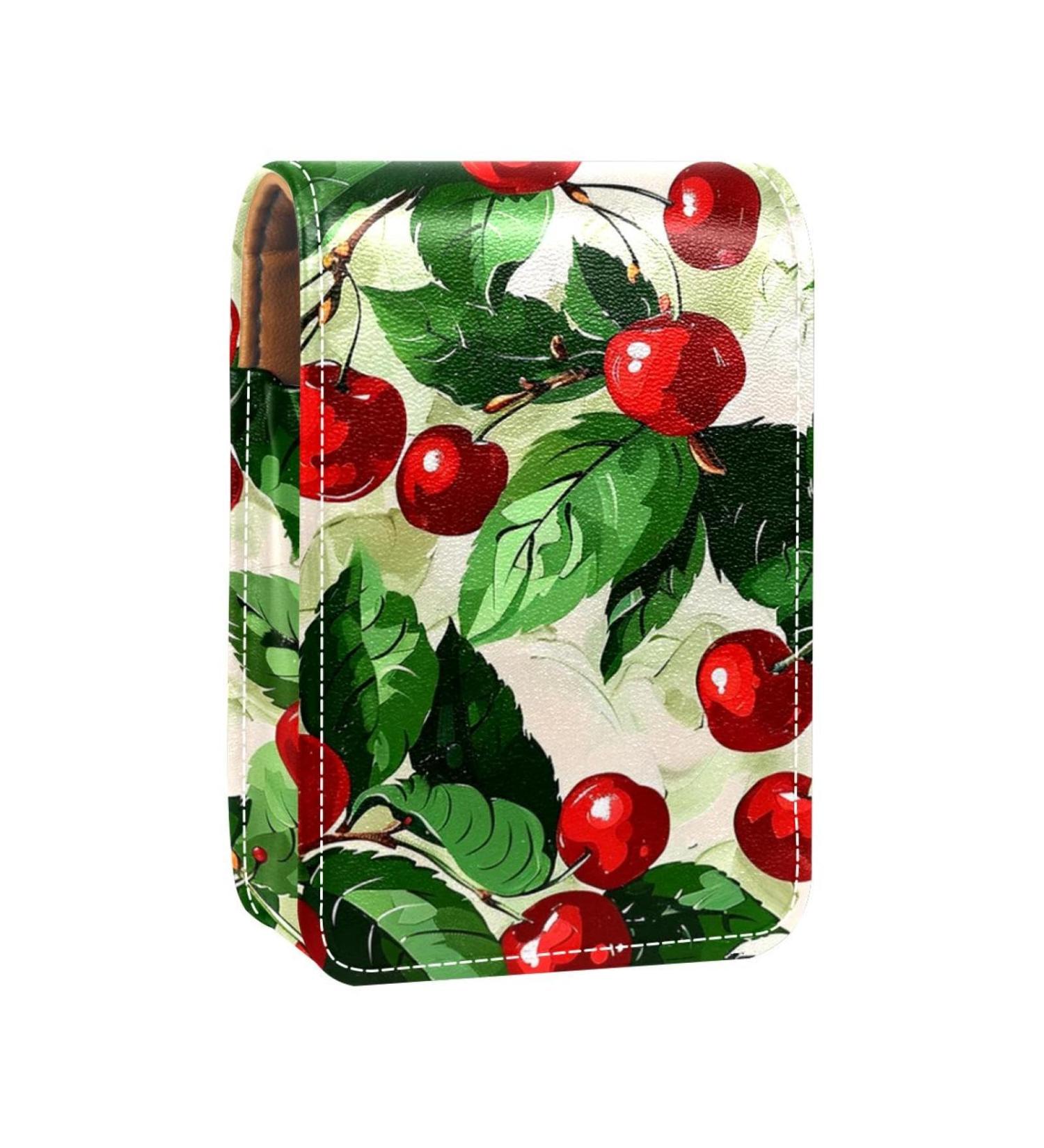 Buy Leather Lipstick Case Organizer with Mirror - Mini Lip Gloss Holder Bag - Fruit Watercolor Cherry Design - Buy Online on GoSupps.com