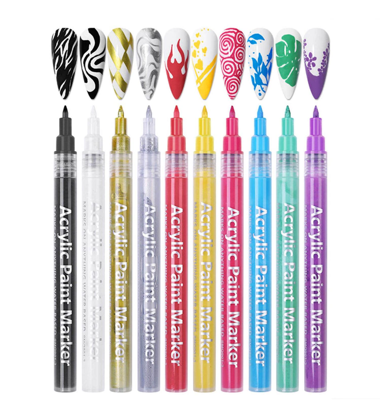 10 Colours Nail Art Pens Set Nail Art Painting Pen Nail Art Graffiti Pen Quick-drying Waterproof Nail Point Graffiti Dotting Pen for Nail DIY Dot Line Flower Pattern - Buy Online on GoSupps.com