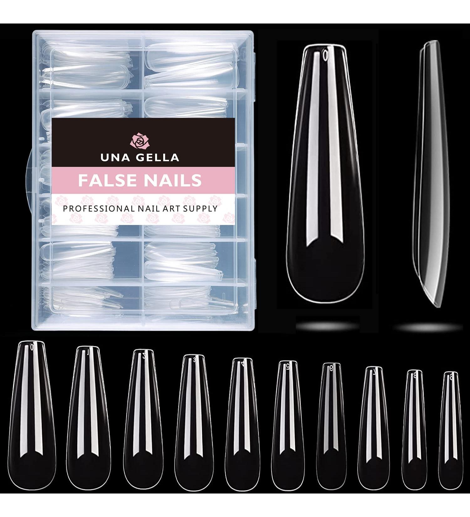 UNA GELLA Extra Long Coffin Nails Tips - 216pcs XXL Full Cover Press On Nails for Nail Extension DIY - Clear False Acrylic Nails with Case - Buy Online on GoSupps.com