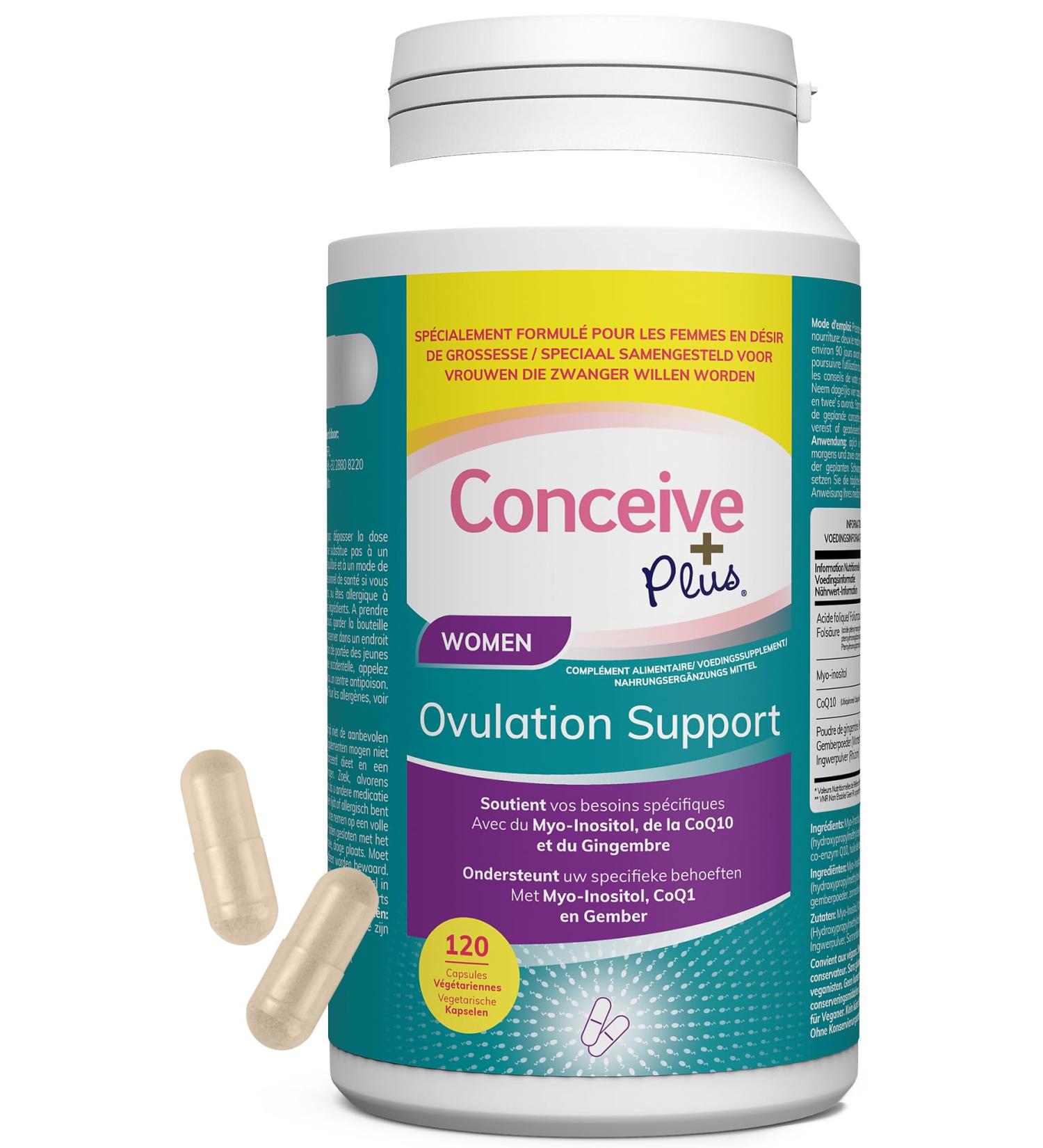 Conceive Plus Woman Support For Ovulation - Improves Ovarian Health & Hormonal Balance - Fertility With Myo-inositol Folic Acid Rooster 10 & Ginger - Supplement For Sopk - 120 Capsules - Buy Online on GoSupps.com