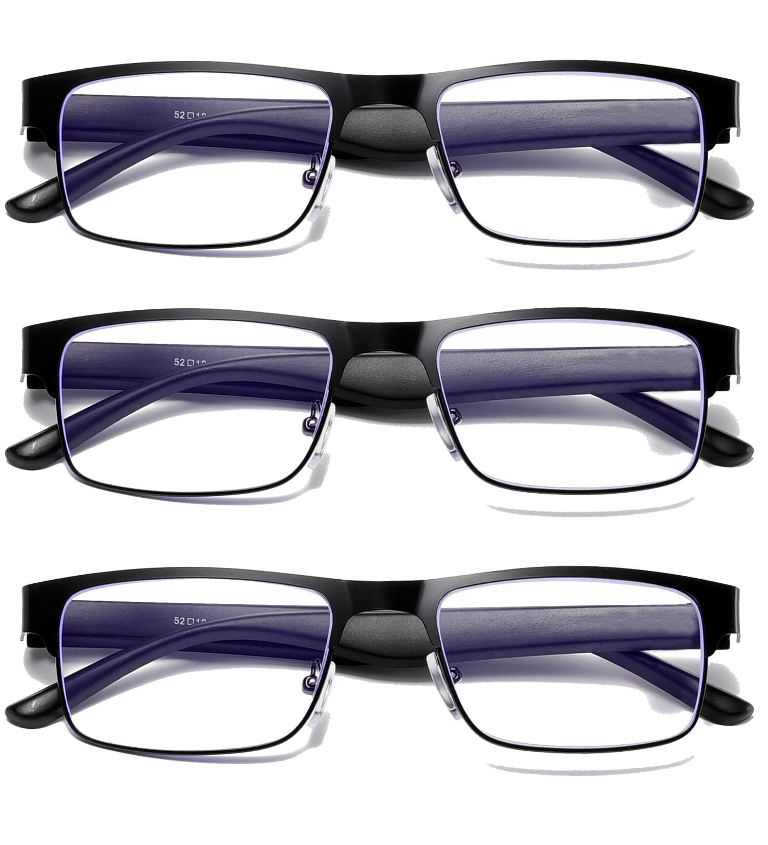 3-Pack Men's Reading Glasses - Blue Light Blocking Stylish Metal Frames Anti-Glare Filter - Lightweight +1.0 Diopters - Buy Online on GoSupps.com