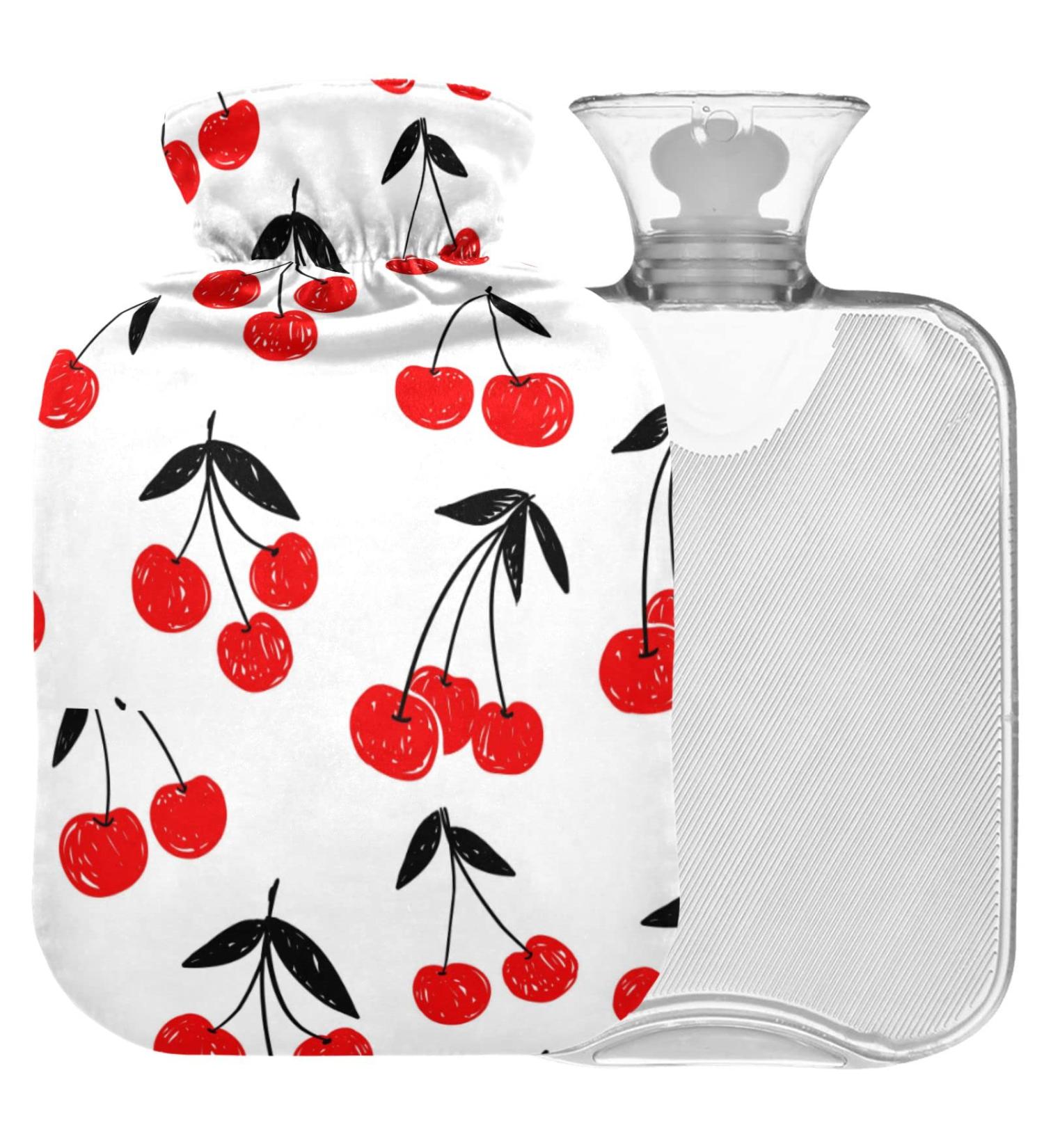 NAANLE Cartoon Cherry Berry Heat Bottle - 1L Transparent Hot Water Bottle for Bed Hand & Foot Warmer Pain Relief & Cold Therapy - Buy Online on GoSupps.com