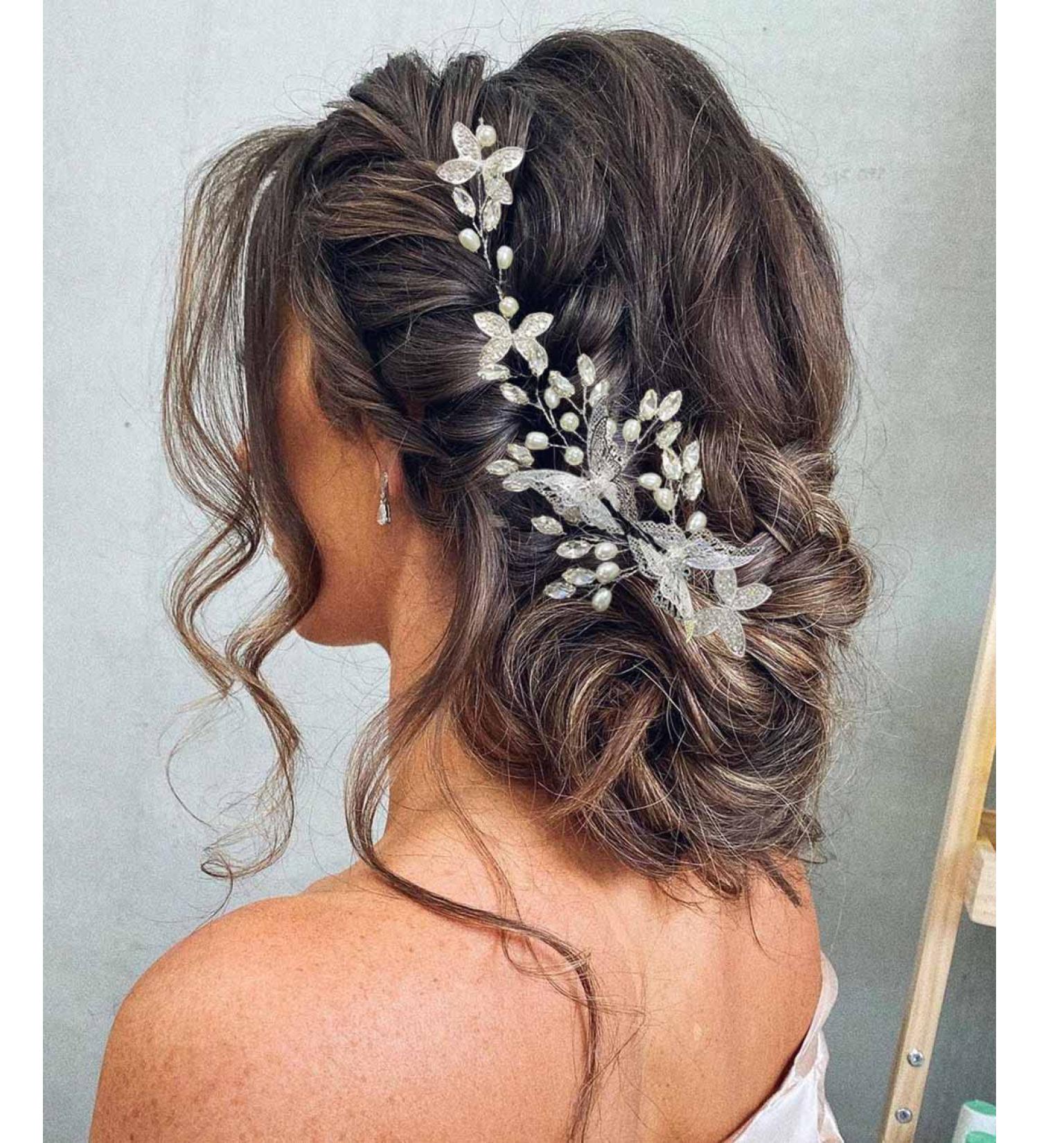 UNICRA Silver Crystal Butterfly Bride Wedding Hair Vine | Elegant Pearl Headdress for Brides & Bridesmaids - International Shipping Available - Buy Online on GoSupps.com