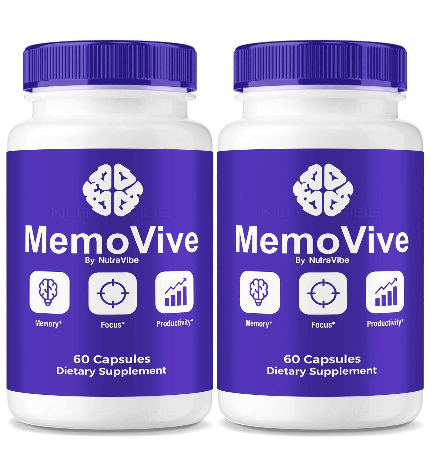 (2 Pack) MemoVive Memo Vive Brain and Memory Support with Natural Ingredients | Memory & Concentration Formula for Focus Clarity Alertness & Performance | Easy-to-Take Pills (120 Capsules) - Buy Online on GoSupps.com