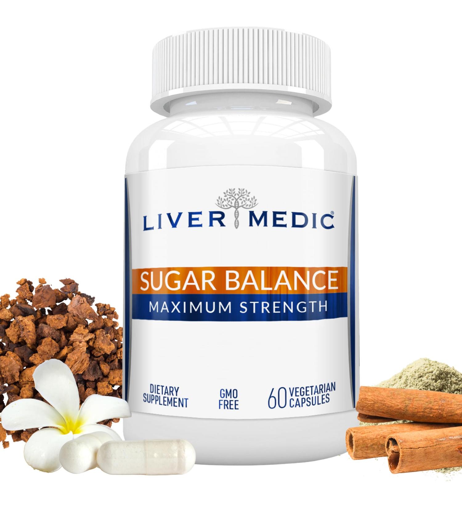 Liver Medic Blood Sugar Complex Supplement Supports Healthy Normal Energy Levels All Natural with Berberine Cinnamon Bitter Melon Chromium Magnesium Alpha Lipoic Acid NonGMO 60 Capsules