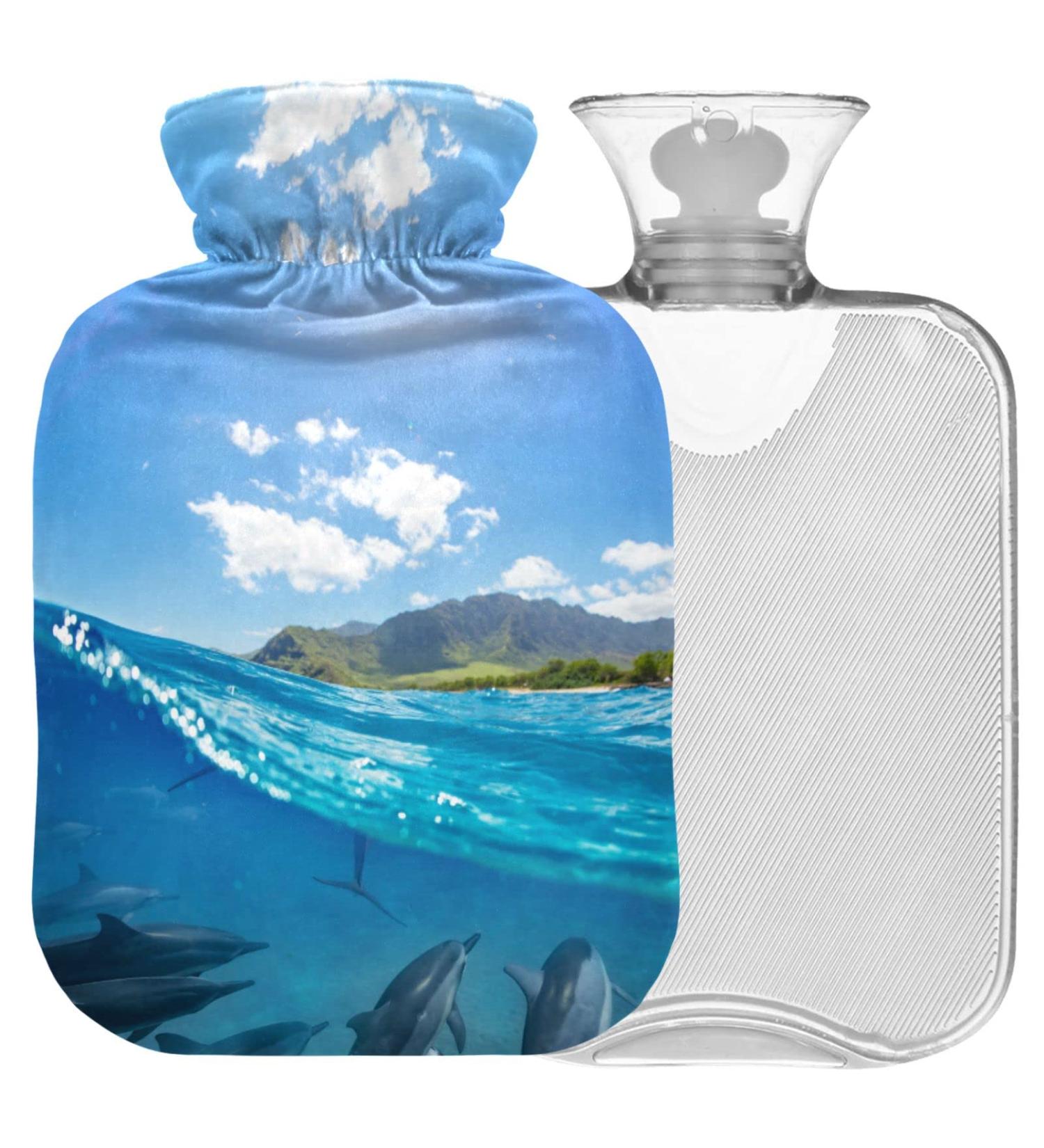 NAANLE Sea Wave Delphin Hot Water Bottle - 1L Transparent Handle for Pain Relief & Cold Therapy - Buy Online on GoSupps.com