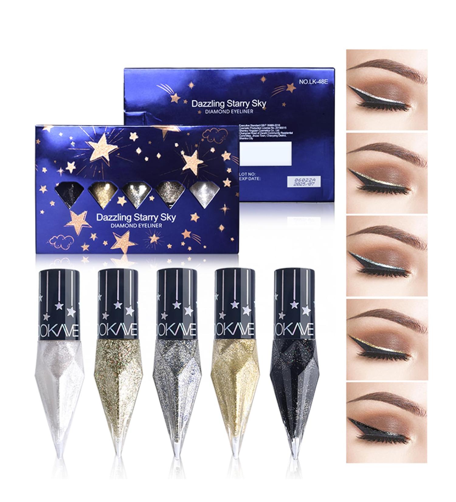 LXZJJM Dazzling Starry Sky Diamond Eyeliner Glitter Liquid Eyeliner Set Long Lasting Sparkle Eye Makeup Ideal Makeup Gift (5 Piece) - Buy Online on GoSupps.com