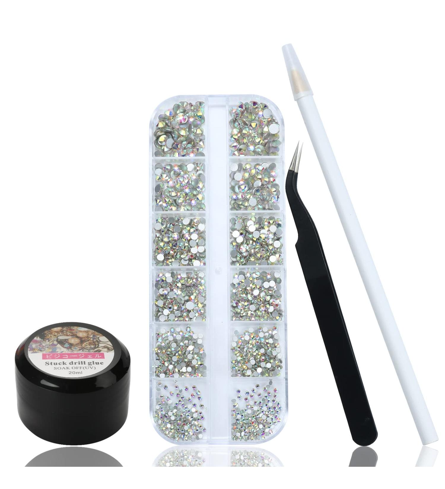 1500 Multicolored Nail Stones - Rhinestones for Gel Nails with 20ml Glue Picker & Tweezers | 6 Sizes Nail Glitter Stones - Buy Online on GoSupps.com