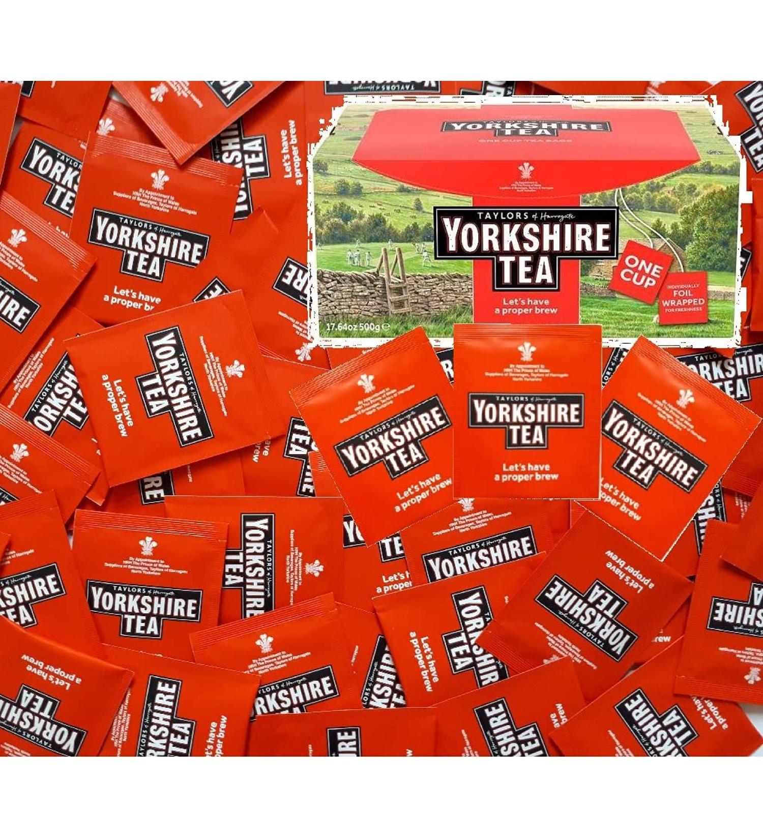  Yorkshire Tea Pack of 50 individually wrapped Yorkshire Tea bags with "Let's Have a Proper Brew" label - Taylors of Harrogate - Buy Online on GoSupps.com