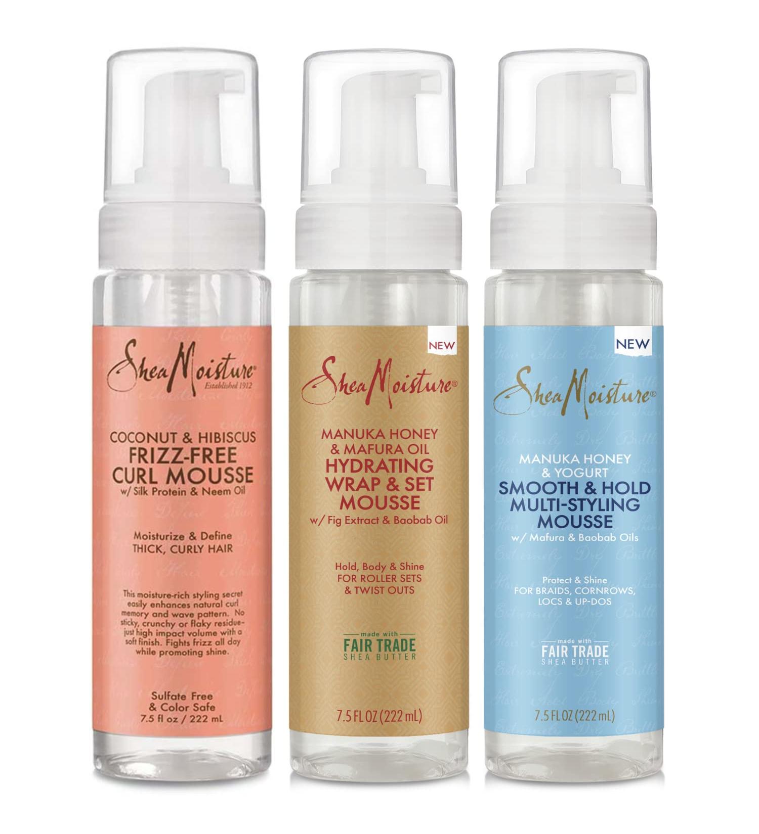 SheaMoisture Hair Mousse Variety Set for Curly Hair - Roller Sets, Twist Outs, Braids, Cornrows, Locs & Up-Dos - 3 Piece Set, 7.5 Oz Ea - Buy Online on GoSupps.com