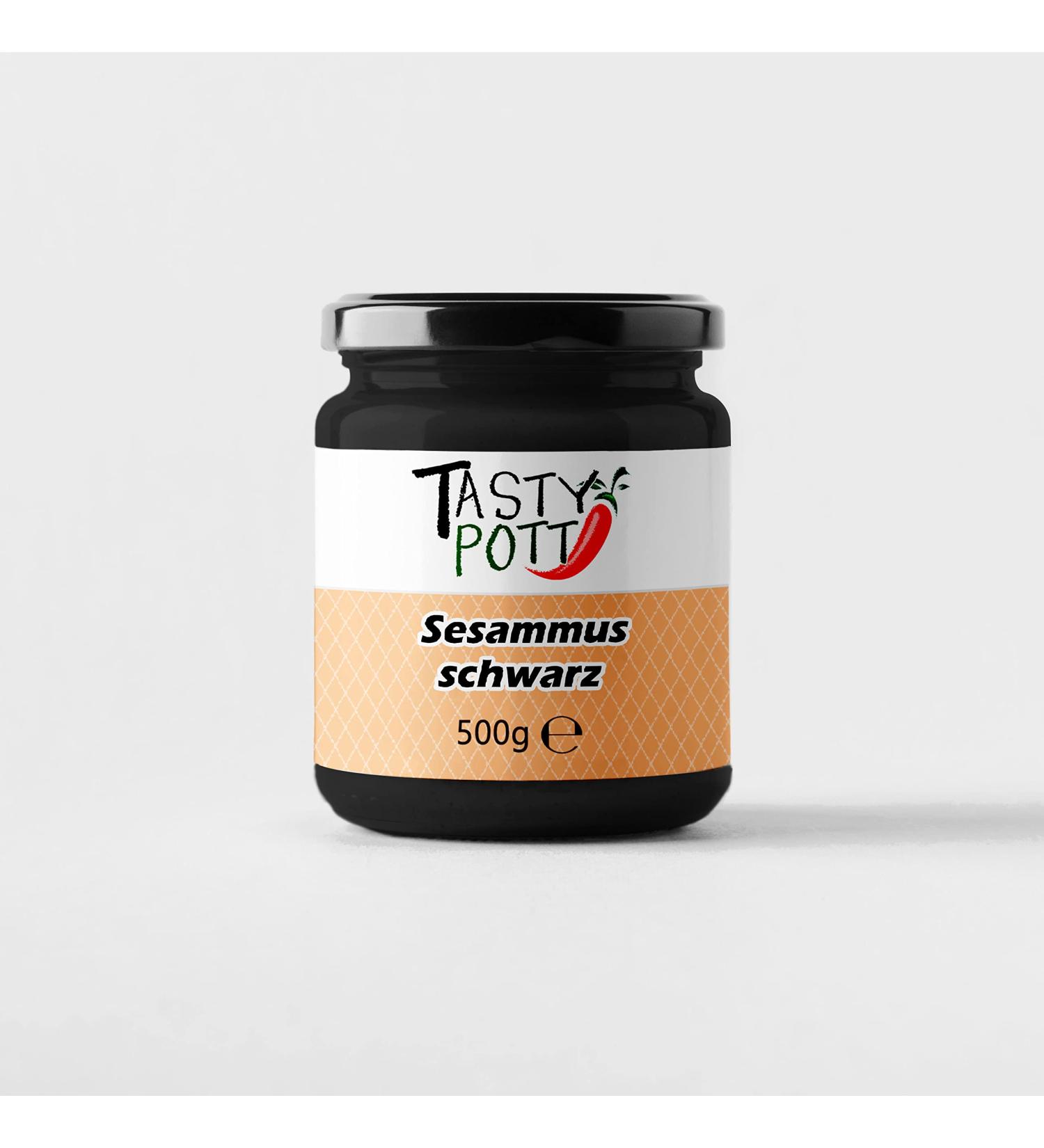 Tasty Pott Black Sesame Spread | Spread | Dip | Vegan Cuisine | Hazelnut Spread | For Baking and Cooking | Cereal Topping | Black Tahini | Sesame | Mustard | In a 500g Glass - Buy Online on GoSupps.com