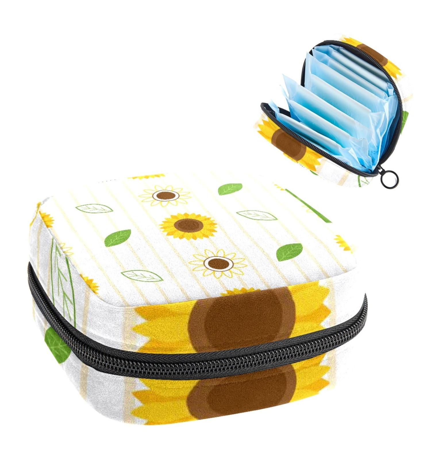 Sunflower Stripe Sanitary Napkin Storage Bag | Menstrual Cup Pouch & Makeup Organizer - Color 6 - Buy Online on GoSupps.com