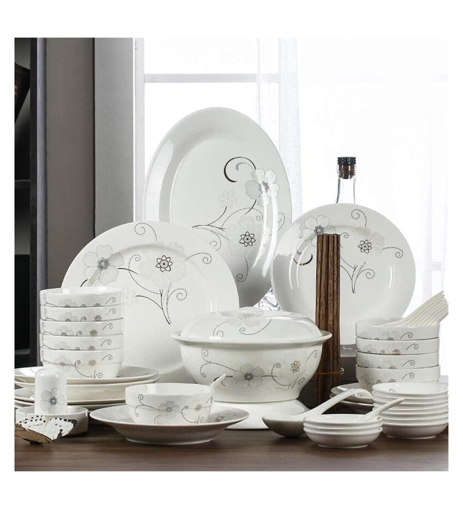 Stylish Dinner Set for Luxury Restaurant and Home Ceramics Dinnerware Set with 46-Piece Bowl/Stockpot/Dish/Spoon|Bone China Dinner Sets Flower Pattern Porcelain Combination Set Kitchenware - Buy Online on GoSupps.com