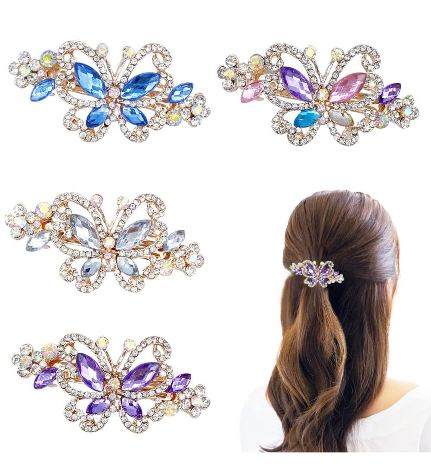 Women's Butterfly Crystal Rhinestone Hair Clips - Multicolor 4 PCS Pack - Buy Online on GoSupps.com