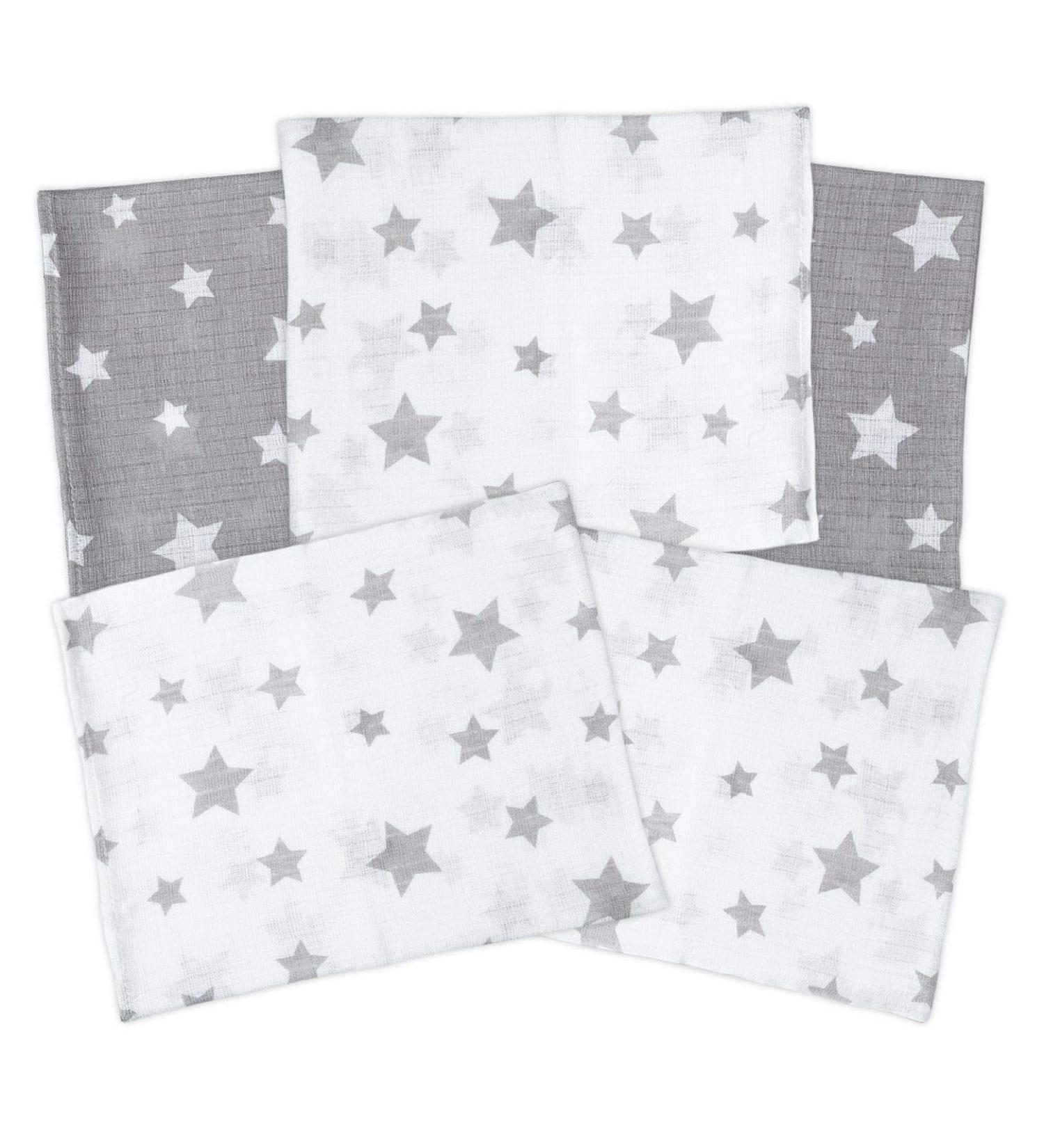 Buy ByBoom Muslin Nappies - Colorful Cloth Nappies & Burp Cloths 100% Cotton Pack of 5 (70x80 cm) - Gray Stars - Made in EU | International Shipping Available - Buy Online on GoSupps.com
