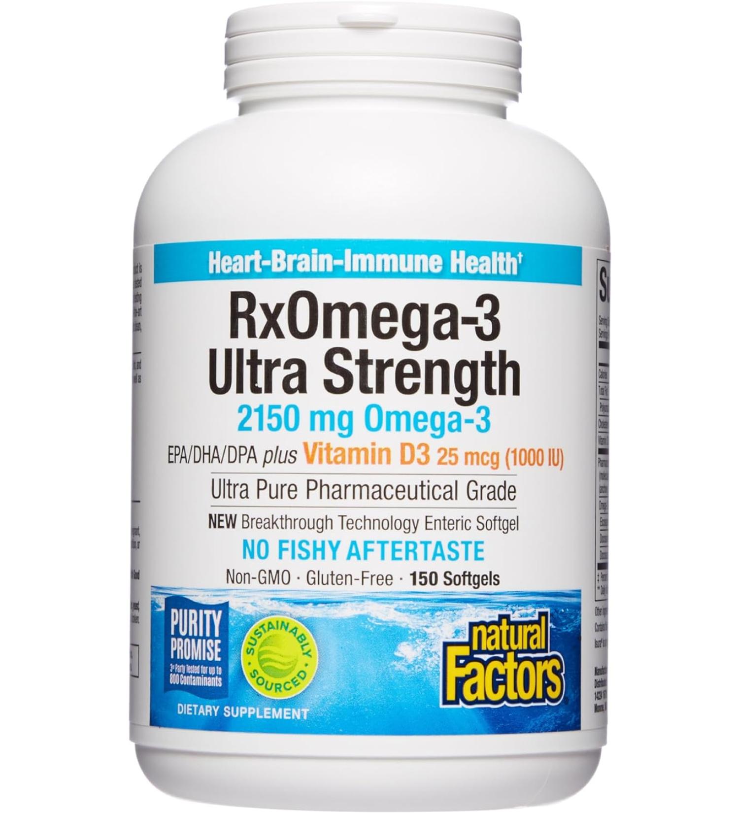 Ultra Strength RxOmega-3 Fish Oil with Vitamin D3 - 2150 mg Omega-3, No Fishy Aftertaste, 150 Count - Buy Online on GoSupps.com
