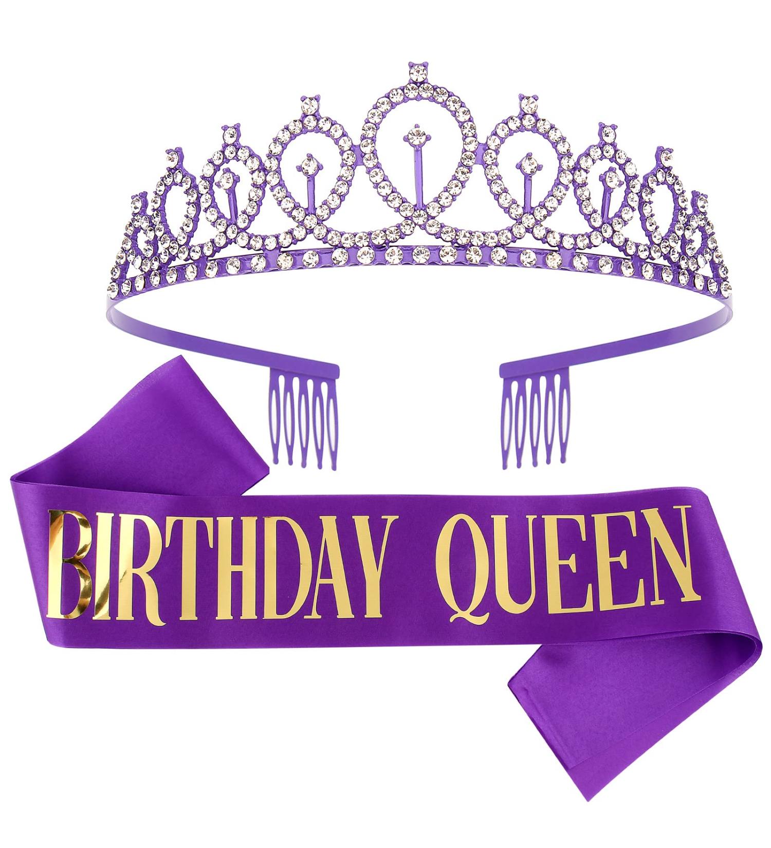Queen Crown & Birthday Sash Kit | Purple Tiara & Crowns for Women Girls | Birthday Gifts - Buy Online on GoSupps.com