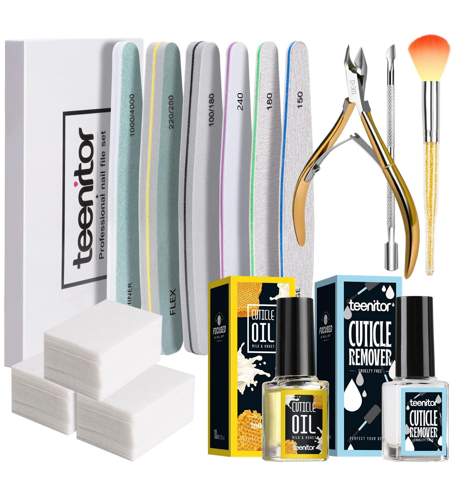 Teenitor Nail and Cuticle Care Tools Kit with Cuticle Remover, Clipper, Peeler, Cuticle Oil, Nail Files, Buffer, and Cotton Pads - Buy Online on GoSupps.com