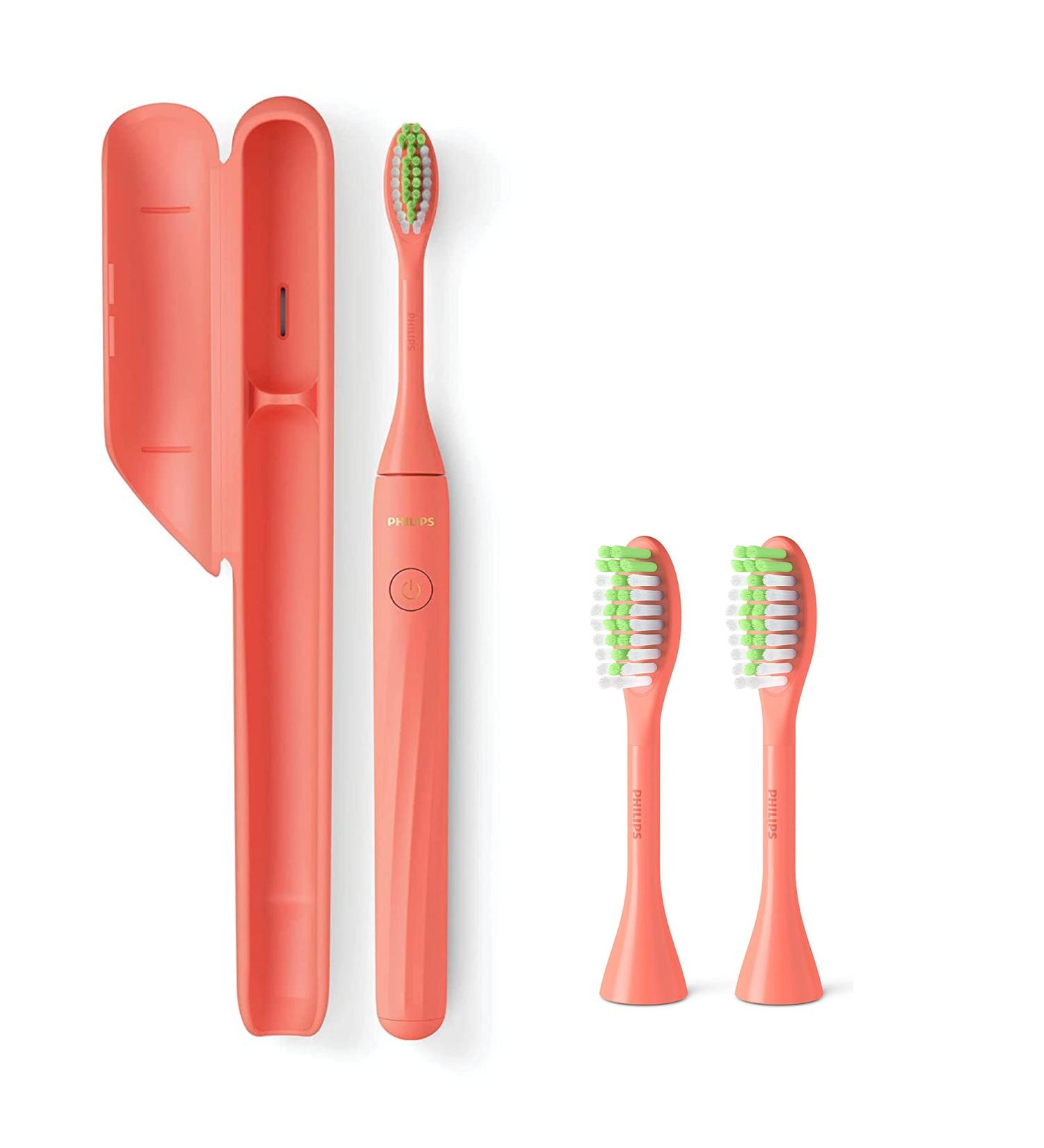 Philips Sonicare One Electric Toothbrush - Battery Powered Sleek Travel Case & 2 Brush Heads - Miami Coral HY100-01 | International Shipping Available - Buy Online on GoSupps.com