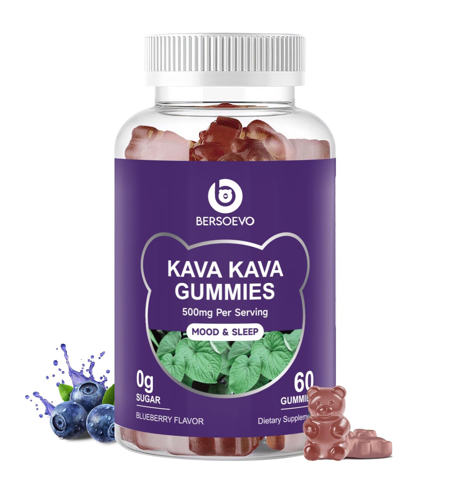 Kava Gummies 500mg High Absorption Kava Root Extract Supplement With 50% Kavalactones for Mood Sleep and Stress Suppport Sugar Free Blueberry Flavor 60 Count - Buy Online on GoSupps.com