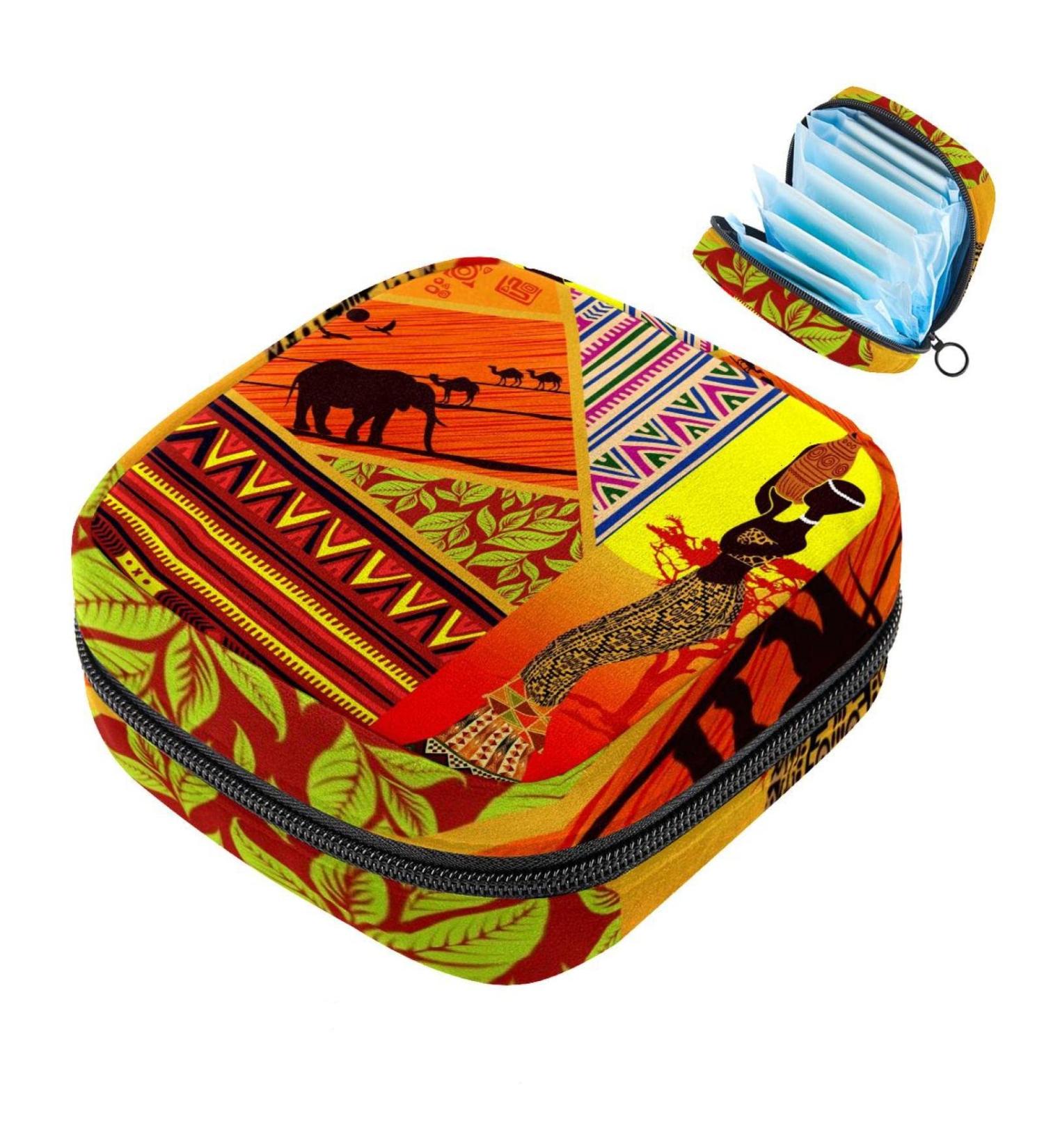 Shop Stylish Menstruation Pad Bag - Zippered Napkin & Tampon Collection for Women & Girls | African Wildlife Pattern - Buy Online on GoSupps.com