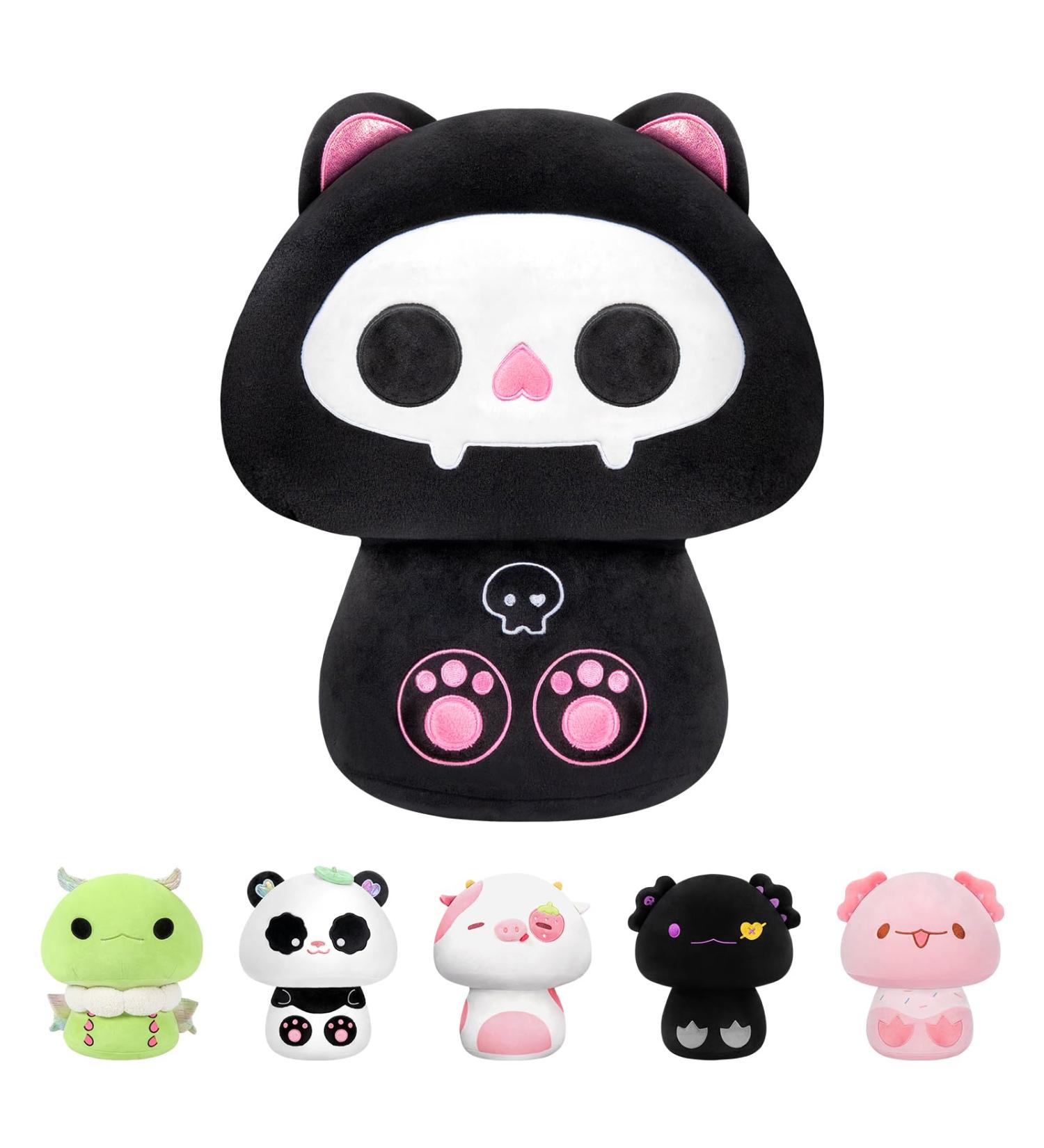 Mewaii Black Bone Cat 14'' Soft Skeleton Mushroom Stuffed Animal Plush Pillow Toy - Buy Online on GoSupps.com
