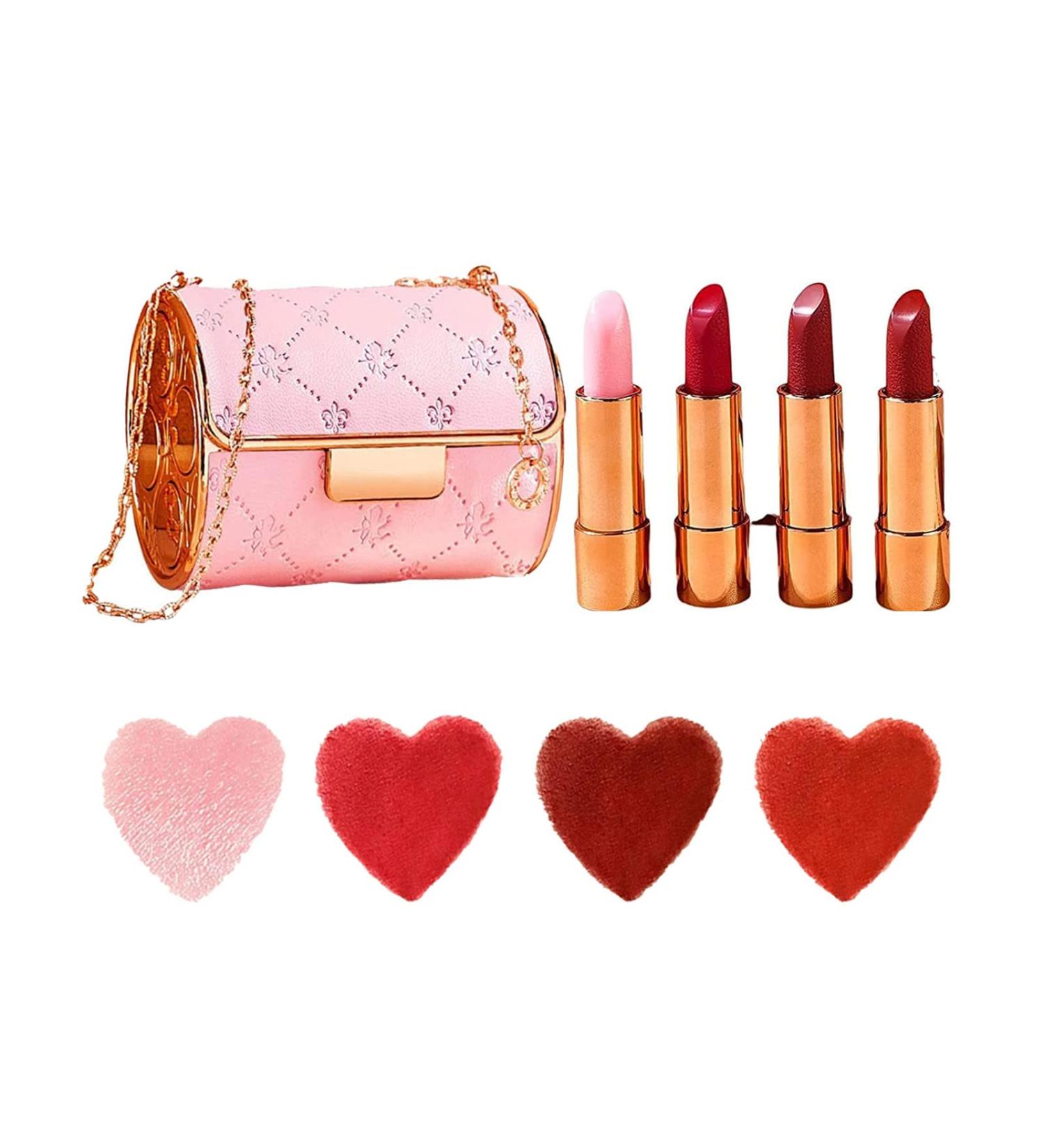 Knixhult Velvet Matte Lipstick Set - 2023 New 4 Colors, Waterproof & Long Lasting | Elegant Leather Chain Bag - Pink - Buy Online on GoSupps.com