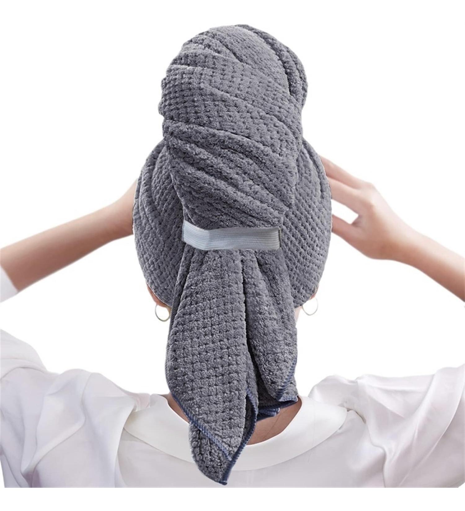 Super Absorbent Elastic Band Head Towel for Women | Extra Large Microfiber Hair Drying Wrap with Headband (60x105cm) - Grey - Buy Online on GoSupps.com