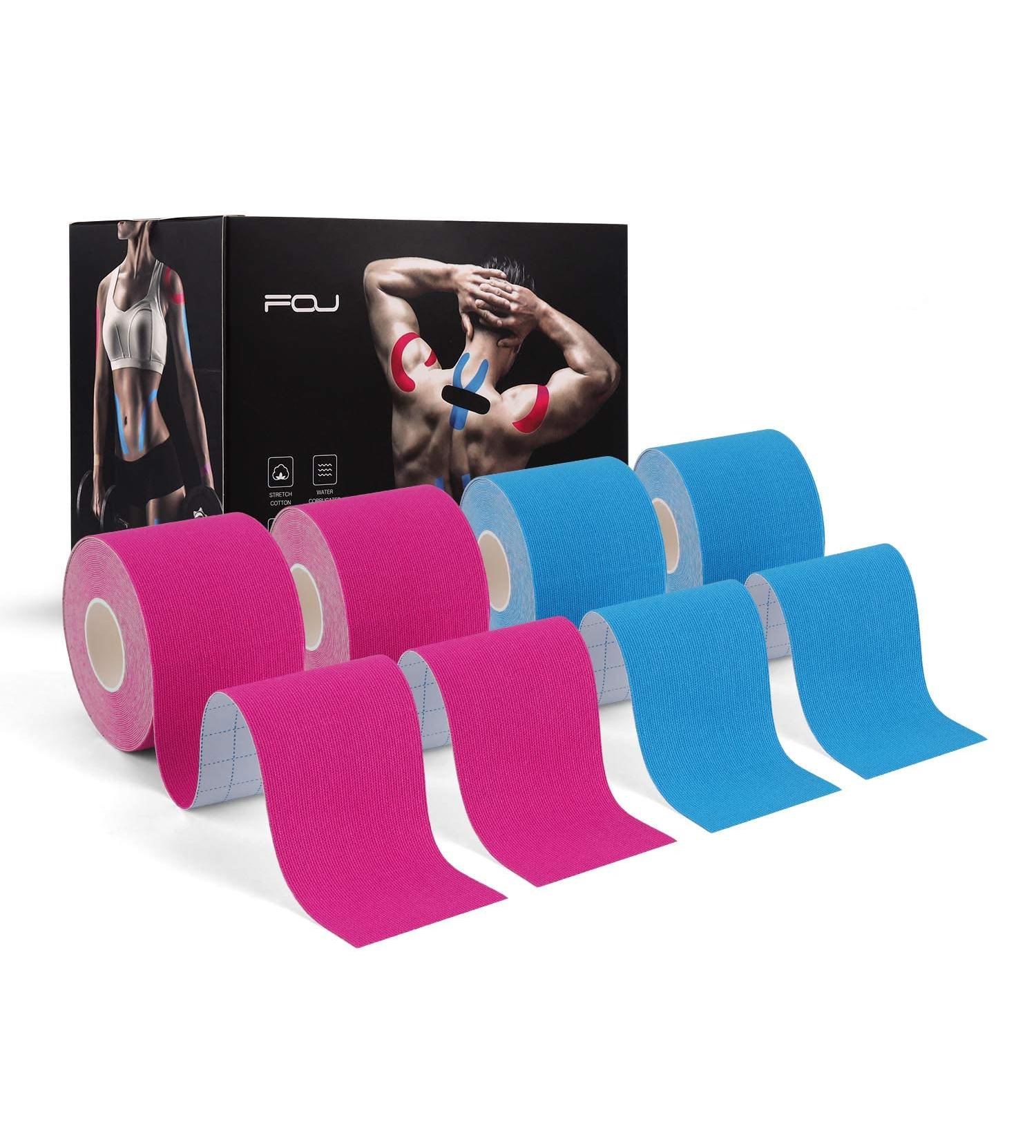 Kinesiology Tape 4 Pack - 16.4ft Athletic Tape for Pain Relief, Injury Recovery & Physio Therapy - Water Resistant Kinetic Sports Tape for Knees, Ankles, Shoulders - 2 Pink 2 Blue - Buy Online on GoSupps.com