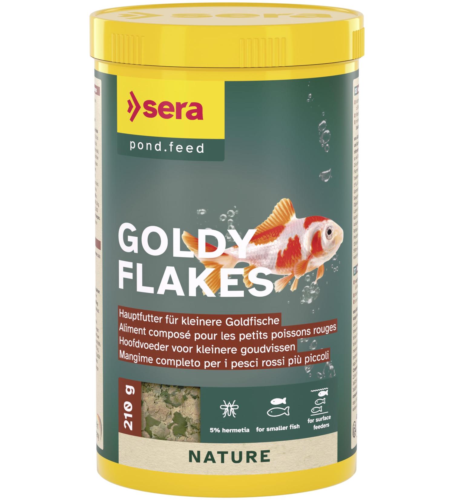Sera Goldy Nature 1l - Goldfish Food for Healthy Growth & Magnificent Colors Fish Feed For the Pond Flake Food with High Feed Usability and thus fewer algae flakes 1 ml (1 Pack)