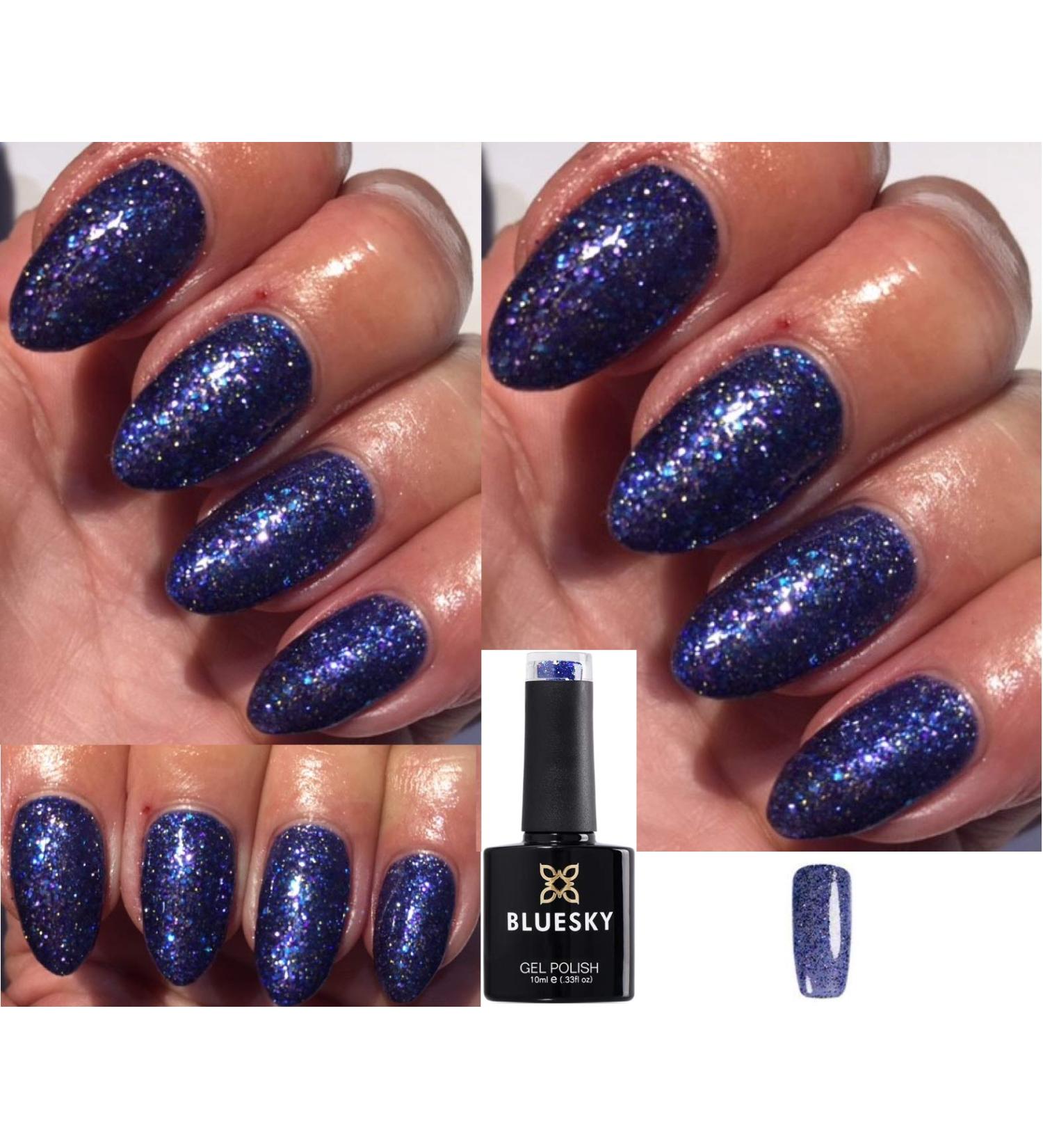 Bluesky Nail Gel Polish BLUE GLITTER + PURPLE GLITTER + SILVER GLITTER 80636 Starry Saphire Blue Starstruck UV LED Soak Off 10ml - Buy Online on GoSupps.com