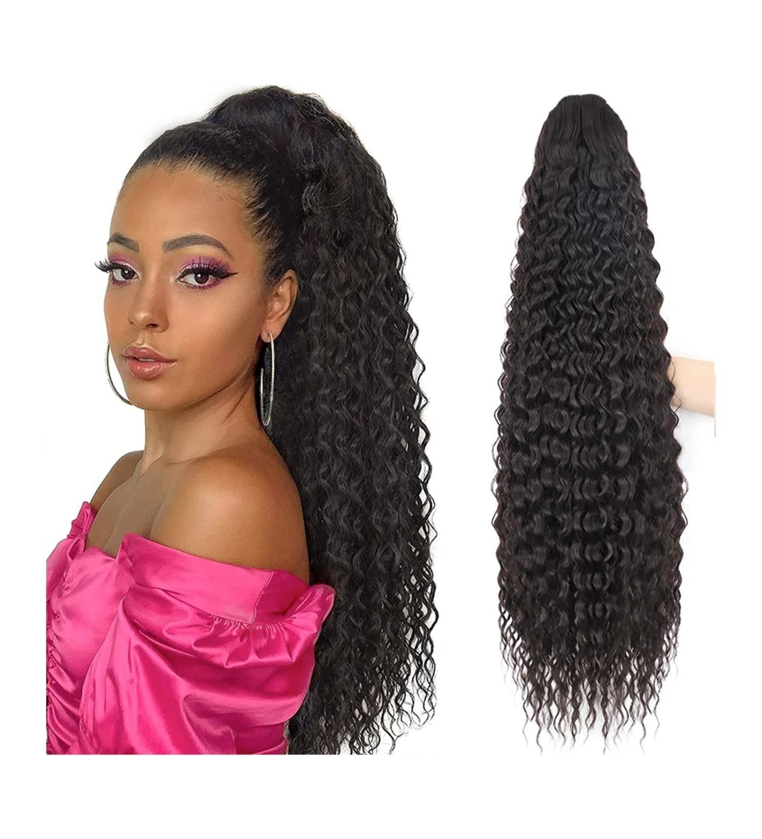 Ponytail Extension 24/30inch Long Kinky Curly Ponytail Extensions Synthetic Drawstring Curly Hair Extension Ponytails Clip in Natural Hair Ponytail Extensions for Women Ponytail Hair Extension (Color 30inch 4 - Buy Online on GoSupps.com