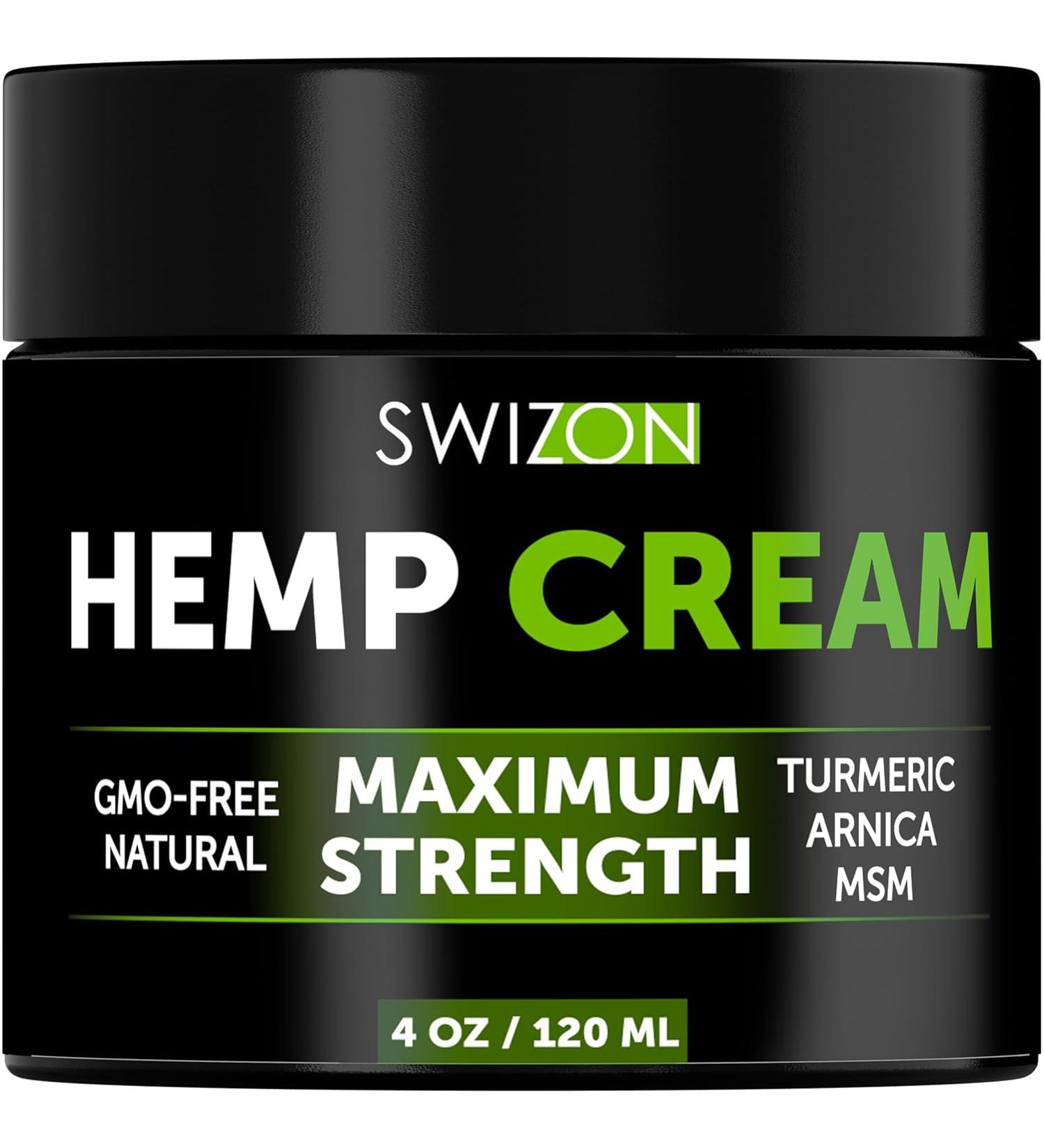 SWIZON Natural Hemp Cream for Muscles & Joints - 4 oz Soothing Muscle Relaxer with Arnica, MSM, Turmeric & Menthol - Hemp Oil Extract Gel for Discomfort Relief - Pack of 1 - Buy Online on GoSupps.com