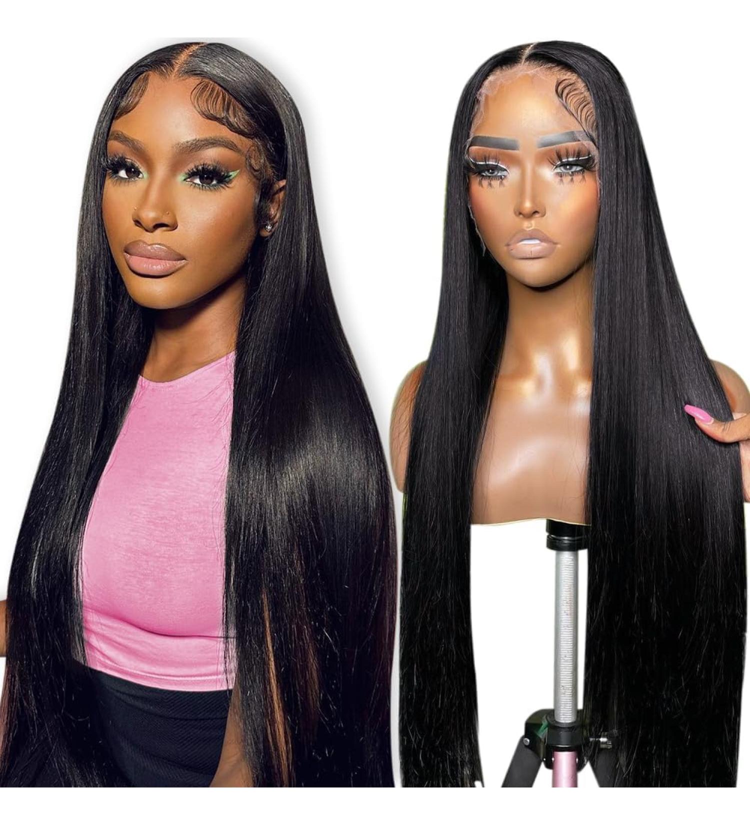 22 Inch 180 Density Straight HD Lace Front Wig for Black Women - Brazilian Virgin Human Hair Pre Plucked with Baby Hair - Natural Color Full Lace Frontal Wig - Buy Online on GoSupps.com