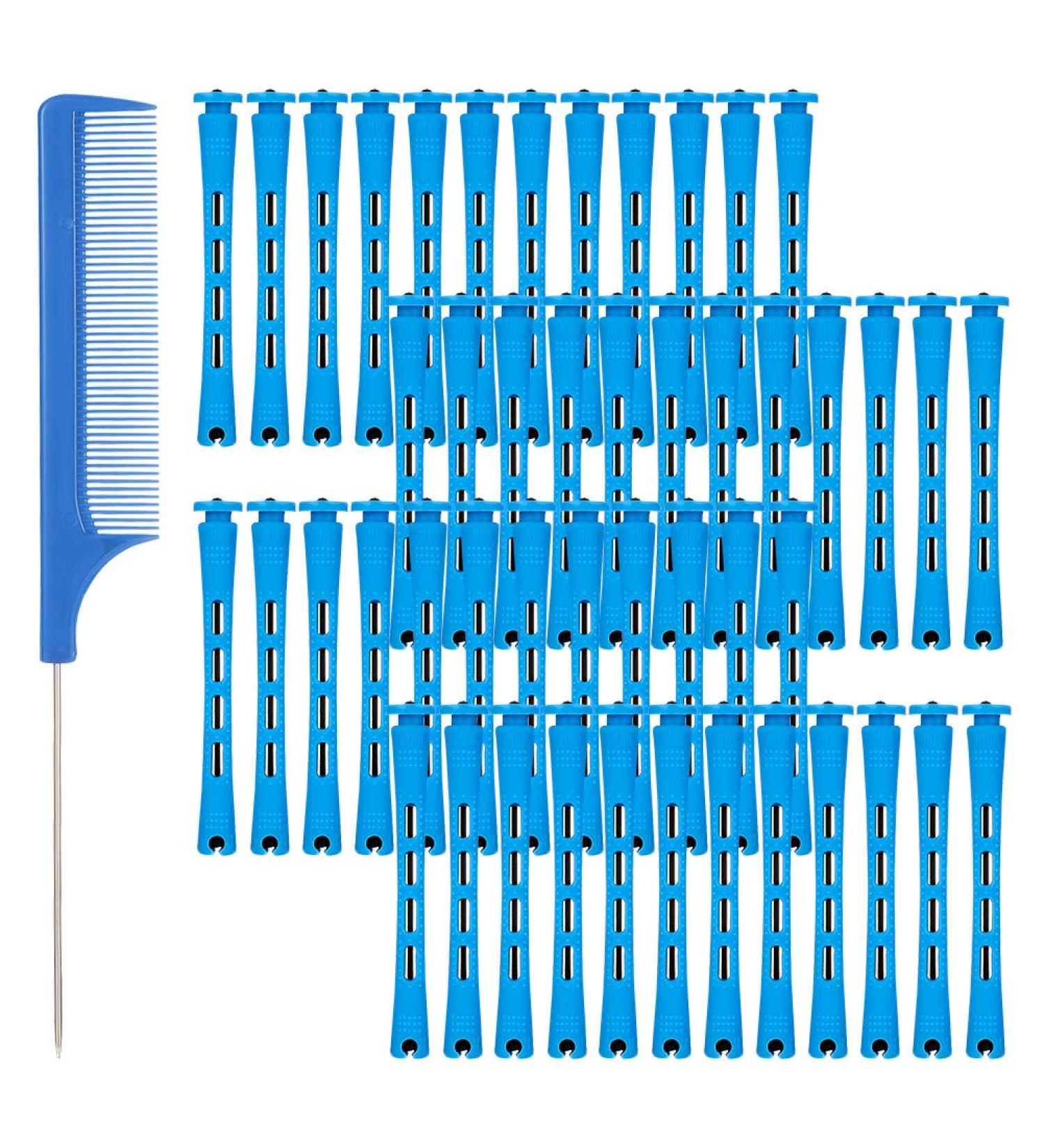 48 PCS Hair Perm Curlers Hair Perm Rods Hair Rollers Plastic Perming Rods with Steel Pintail Comb Cold Wave Rods for Salon Home Hairdressing Styling Tools (Blue) - Buy Online on GoSupps.com
