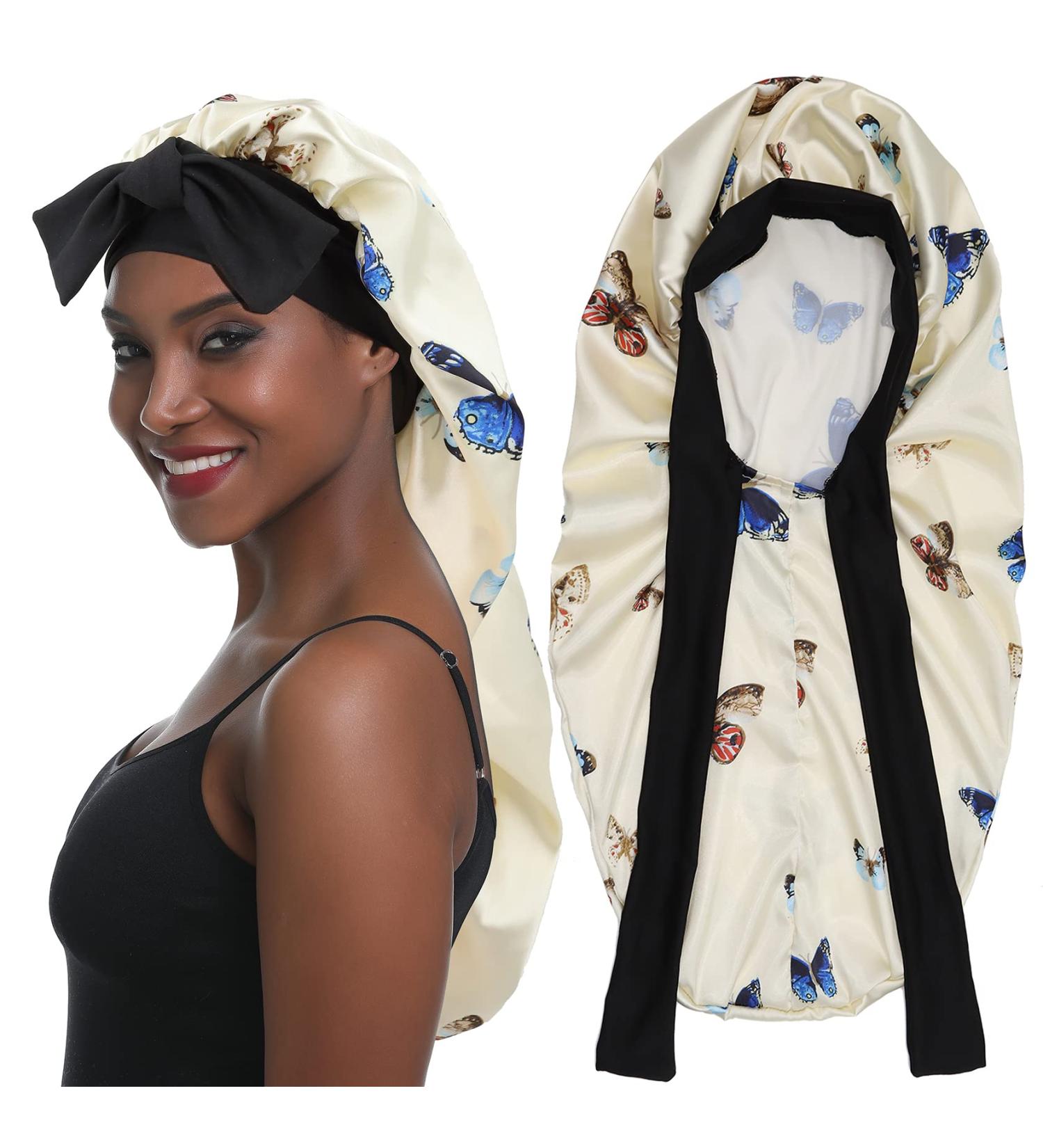 Sengterm Long Satin Hair Hood - Adjustable Silky Sleeping Hat for Women | XL Butterfly Design for Long Curls - Buy Online on GoSupps.com