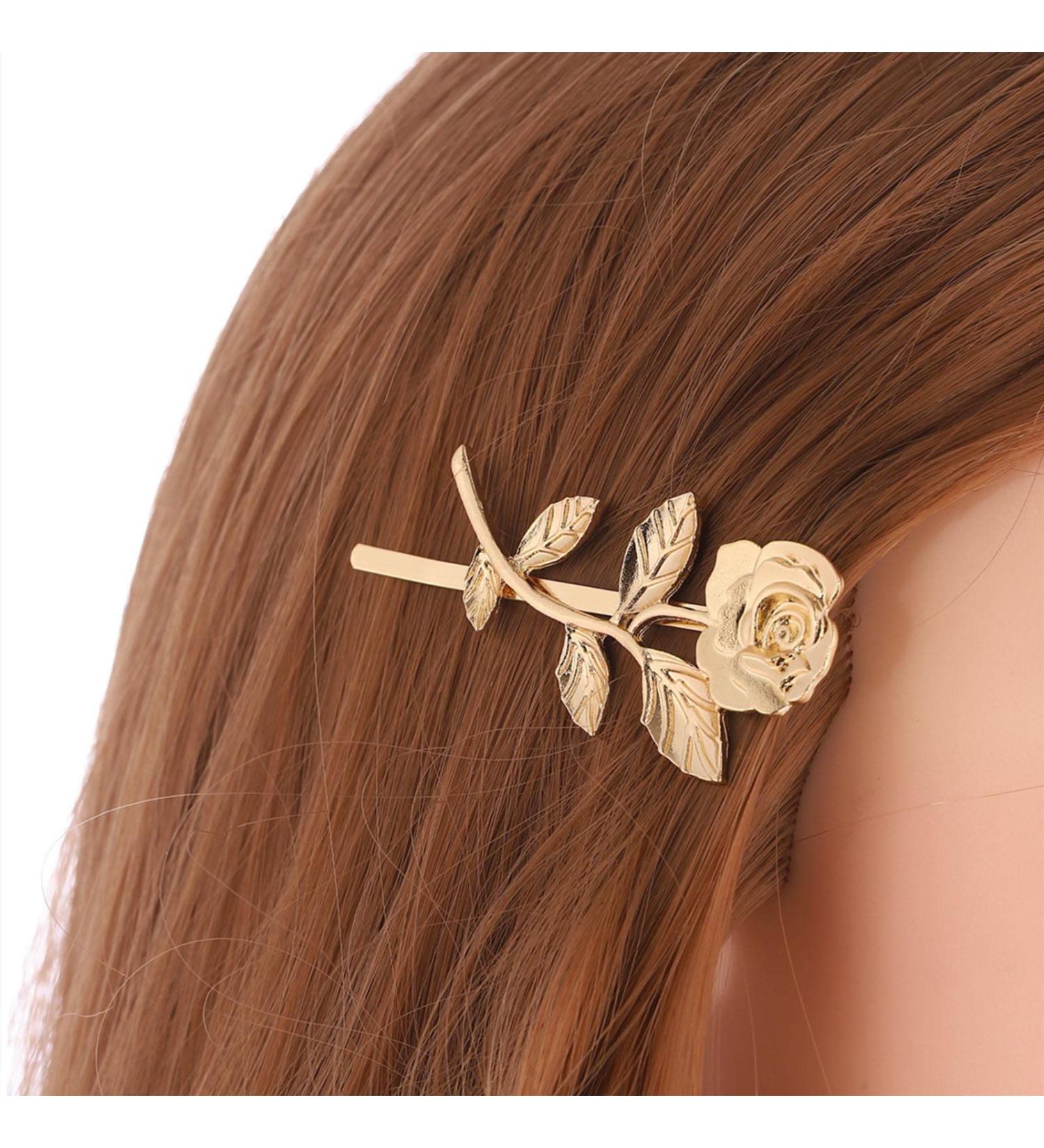 Yheakne Rose Hair Clip Pin Vintage Gold One Word Clip Hair Clip French Rose Retro Bobby Pins Decorative Hair Accessories for Women and Girls (Rose) - Buy Online on GoSupps.com